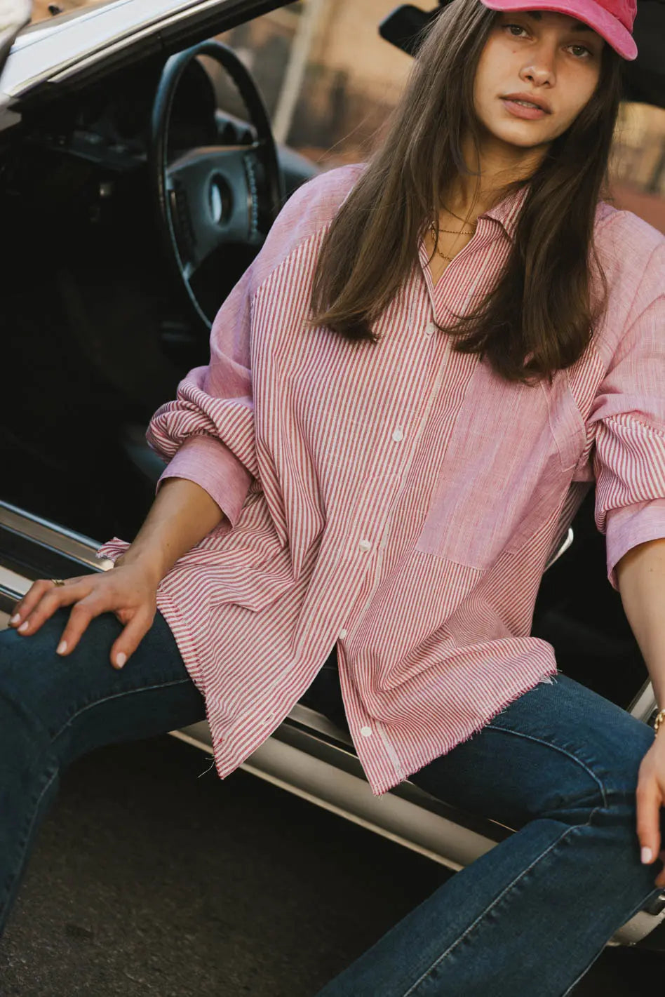 Gia Striped Button-Up Shirt for Women - Classic Red & White Striped Blouse | Perfect for Office, Casual Outfits & Layering