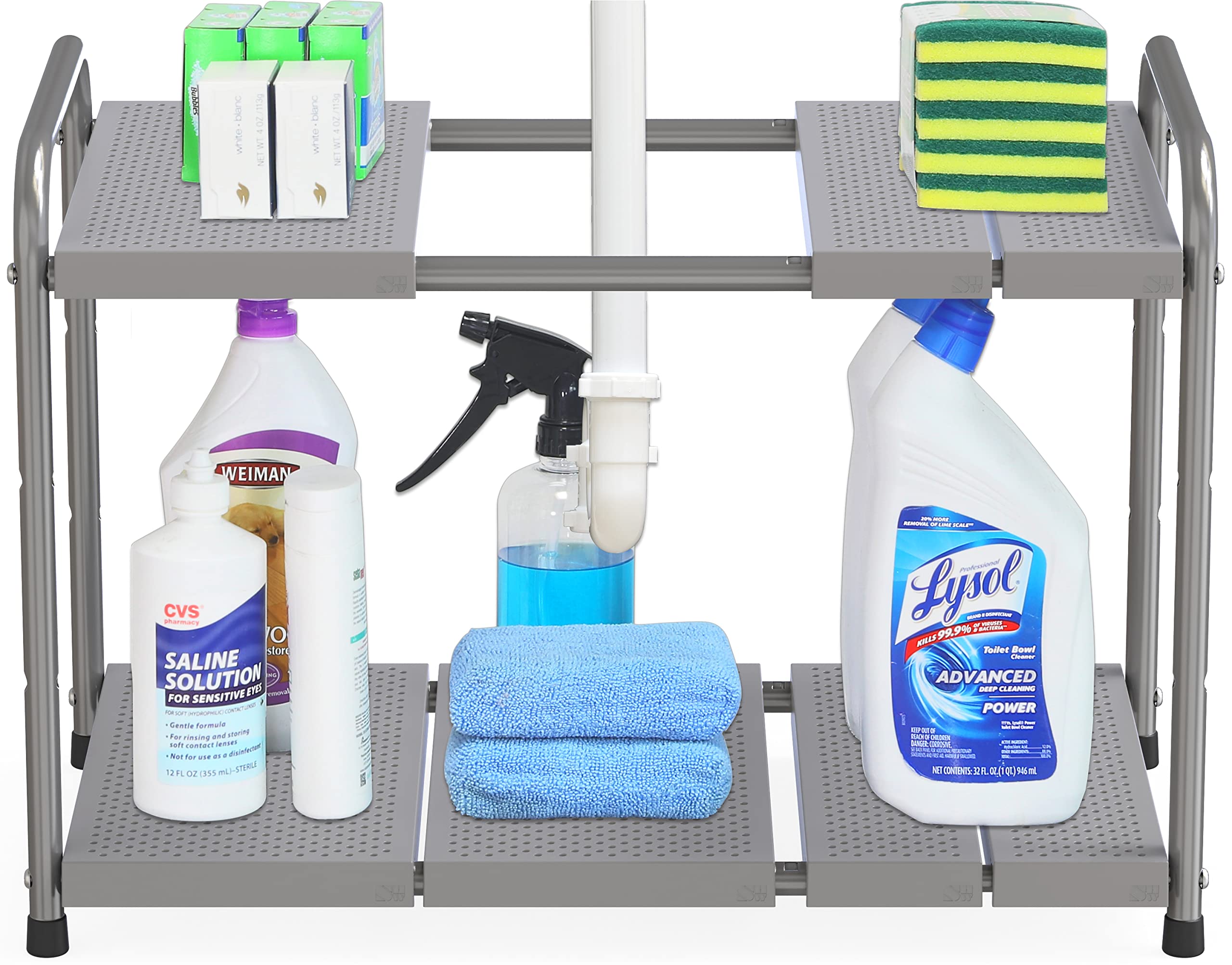 Deco Brothers 2-Tier Expandable Under Sink Shelf Organizer - Space Saving Kitchen Storage Rack for Bathroom & Cabinet Organization (Gray) - Perfect for Small Spaces & Clutter-Free Homes