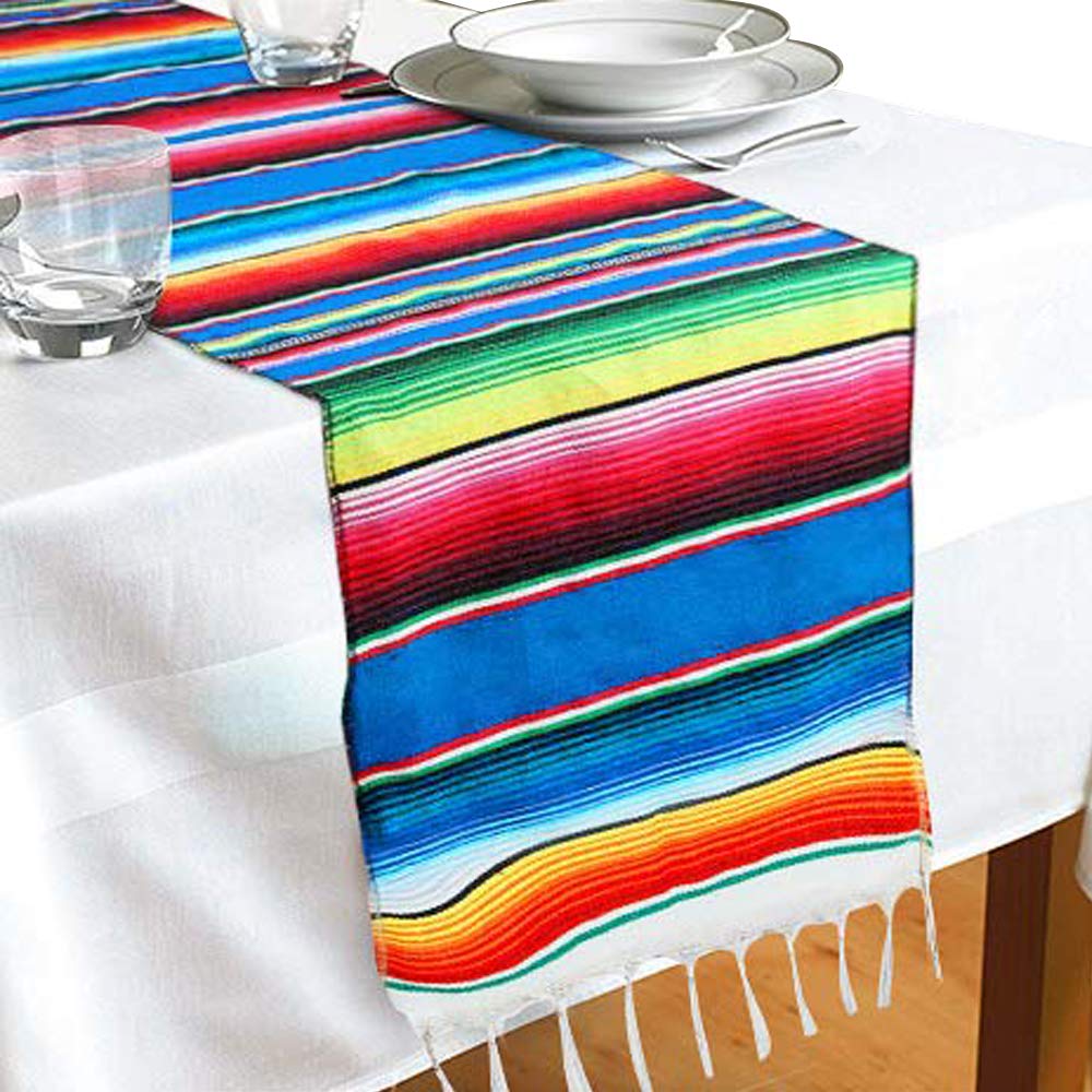 2 Pack Mexican Serape Table Runners 14x84 Inch - Colorful Fringed Cotton Tablecloths for Mexican Party, Wedding, Cinco de Mayo Decor & Dining Table Decorations - Perfect for Fiesta, Home Decor, and Restaurant Settings