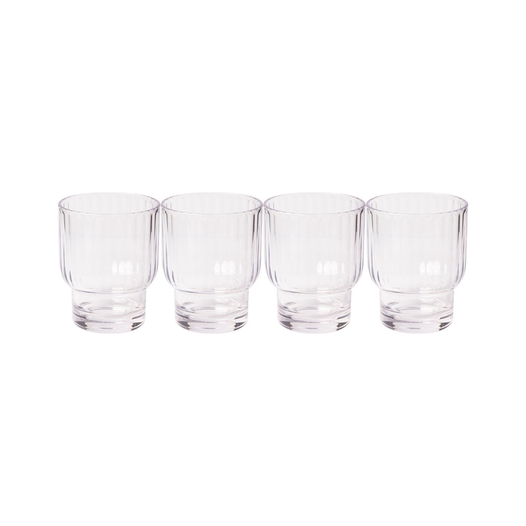 Modern Clear Tumbler Cups 13.5 Oz - 4 Pack Set of Short Drinking Glasses for Coffee, Juice, Cocktails & Iced Beverages at Home, Office or Parties