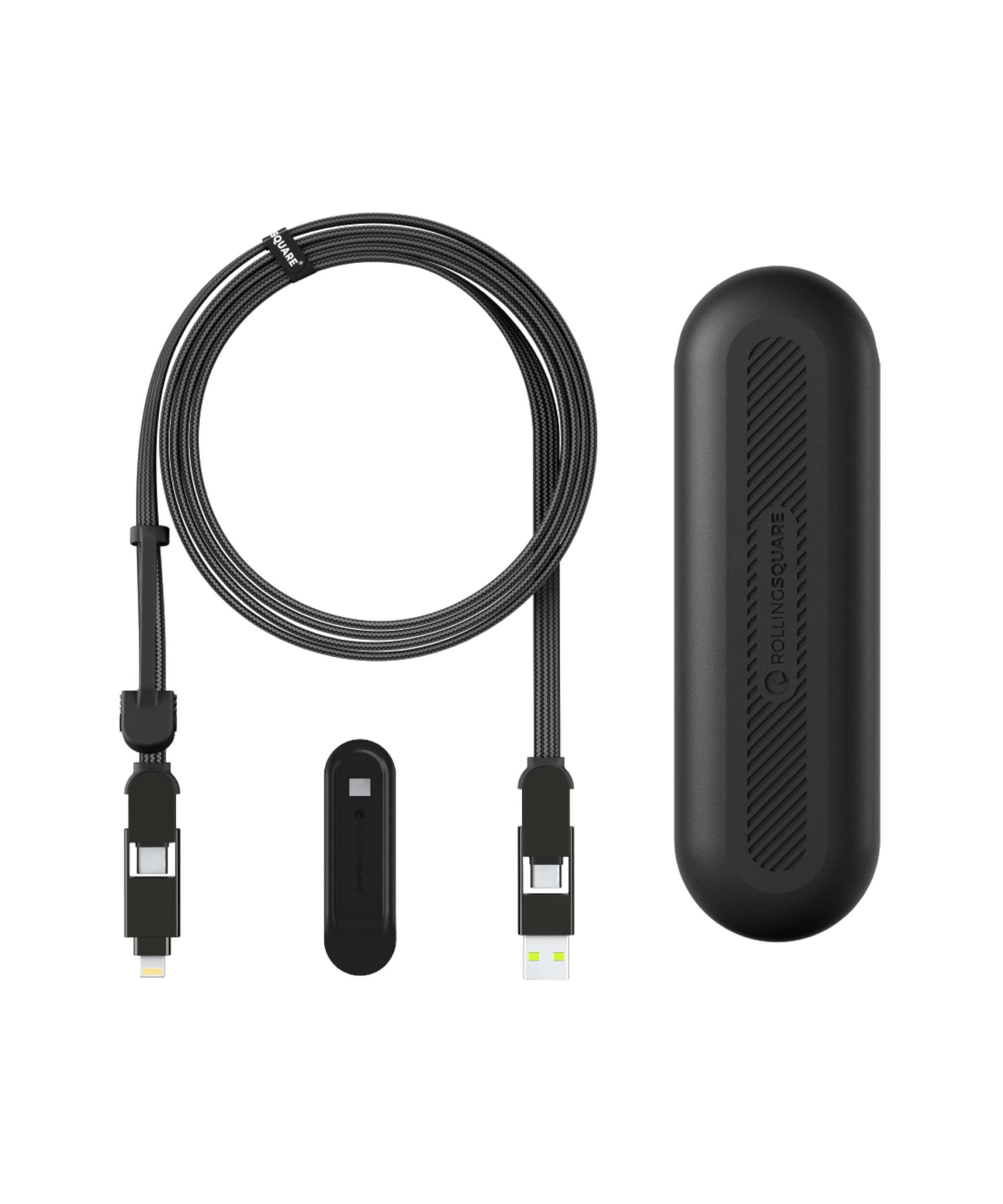 Rolling Square inCharge XL 6-in-1 Multi Charging Cable - 100W Ultra-Fast Charging Power, Portable USB & USB-C Cable (6.5ft/2m, Urban Black) - Perfect for Travel, Home, Office & On-The-Go Charging