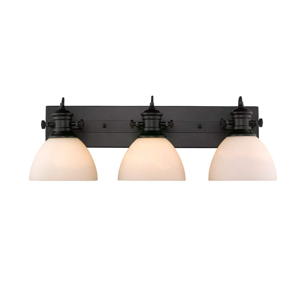 Golden Lighting 3118-BA3 BLK-OP Hines Vanity Light - Matte Black Finish with Opal Glass Shades for Bathroom Mirror Lighting | Perfect for Modern Home Decor & Vanity Makeup Area
