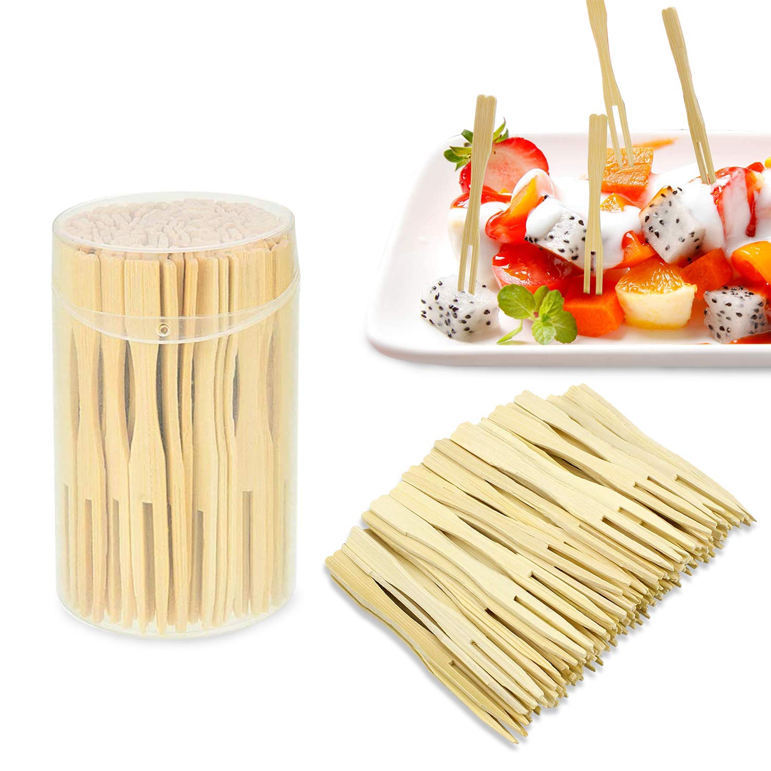 Eco-Friendly Bamboo Forks 3.5 Inch - 110 Pcs Disposable Double Prong Mini Appetizer Forks for Fruit, Cocktails, Desserts & Pastries | Perfect for Parties, Picnics & Catering Events