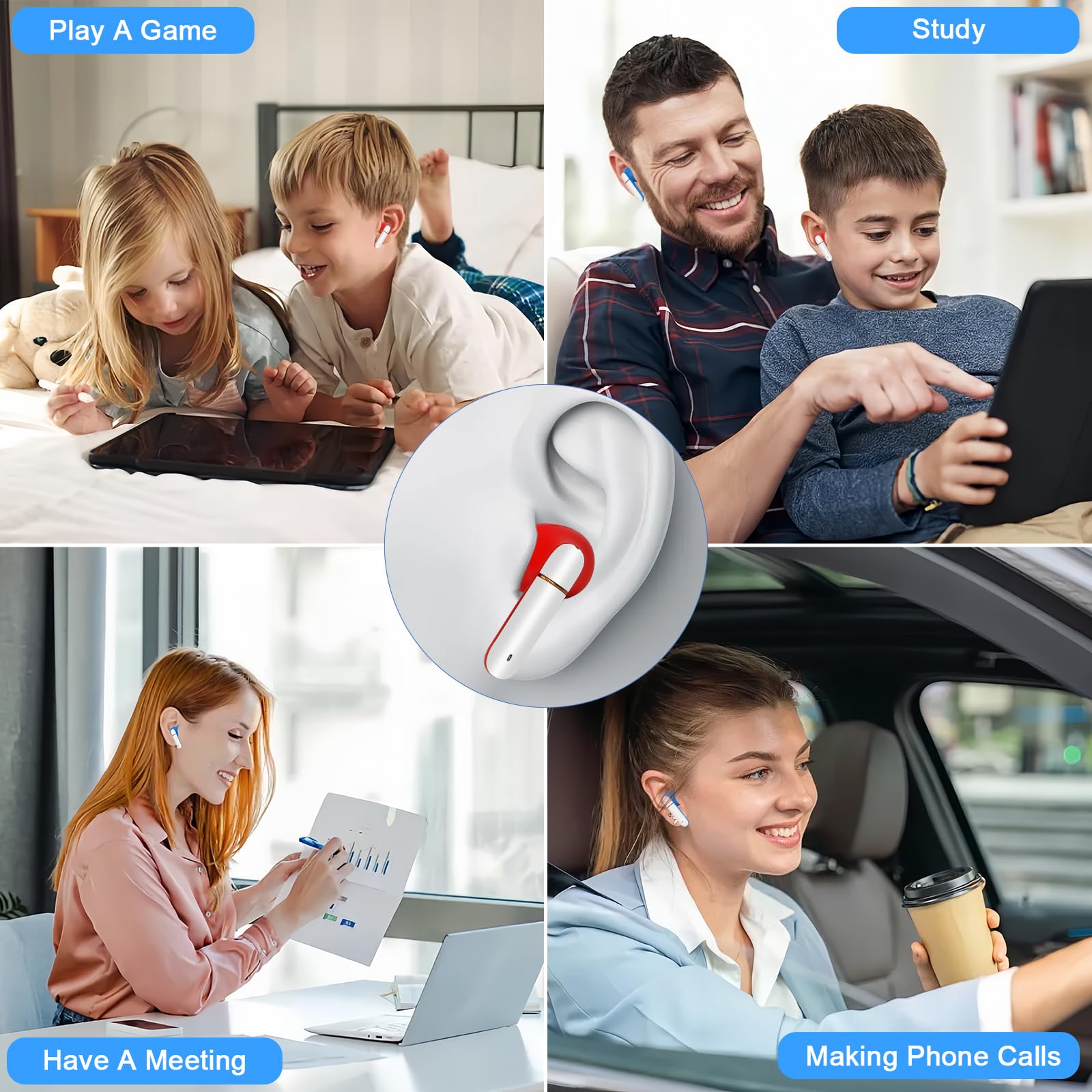 2 Pack Kids Wireless Earbuds with Microphone - Comfortable Ergonomic Ball-Shaped Design for Android, iOS, Cell Phone, Computer & Laptop - Perfect for School, Travel & Online Learning