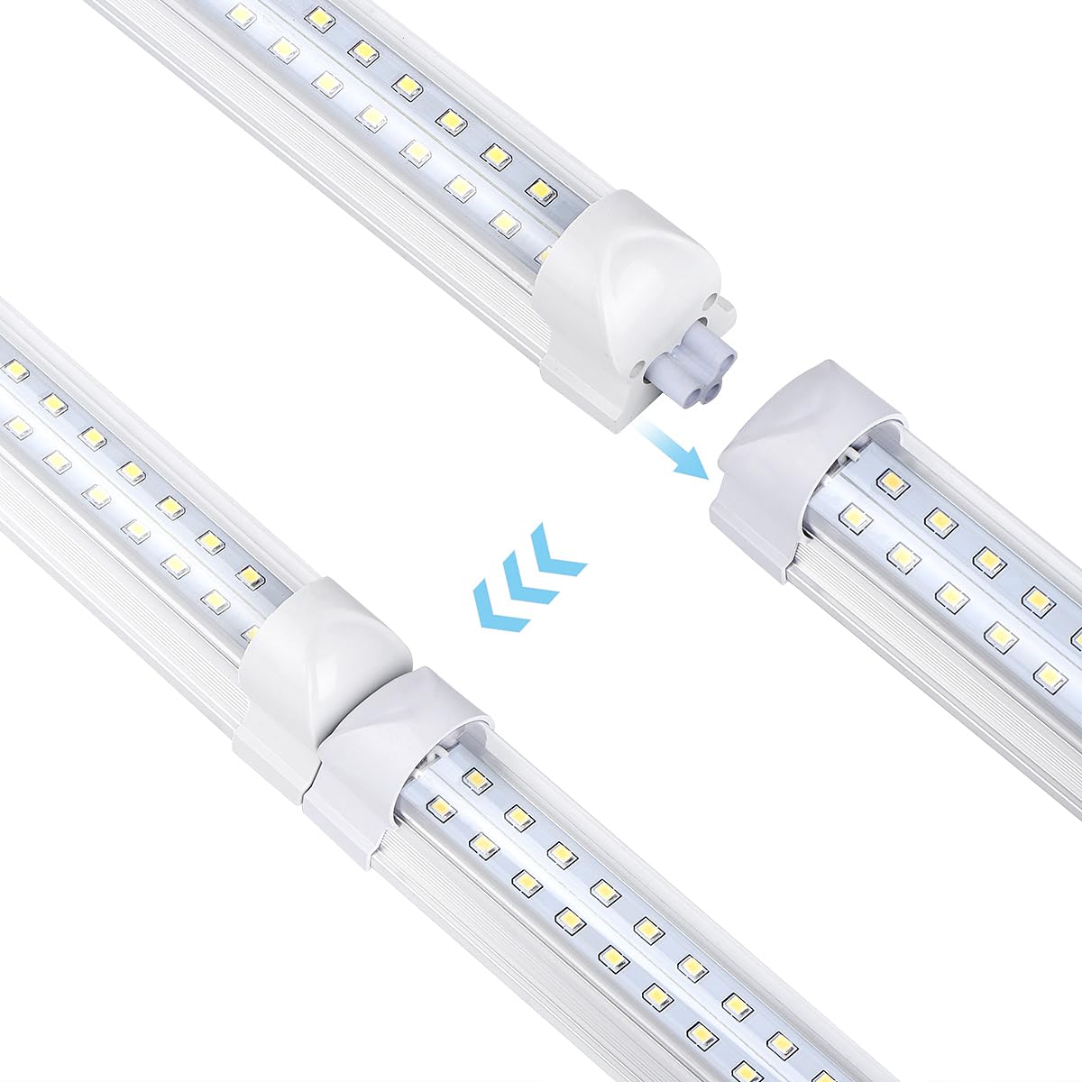 10-Pack 8Ft LED Shop Lights, 90W Integrated LED Tube Fixtures - 10,000LM, 6500K Daylight White, Clear Cover, High Output, V-Shape 270° Lighting for Garage, Warehouse, Workshop & Basement | Energy-Efficient Bright Lighting Solution for Industrial & Commercial Spaces