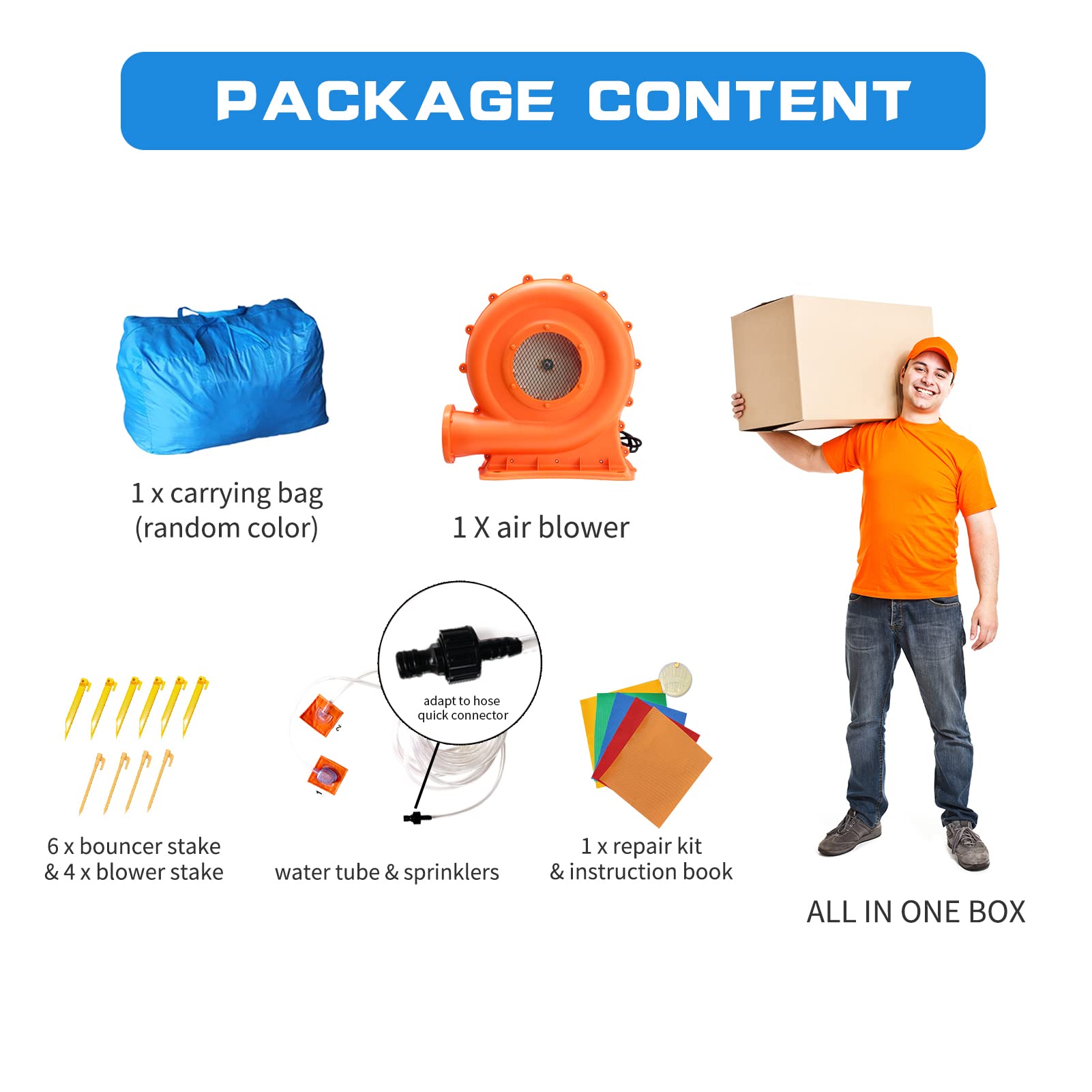 Baralir Inflatable Bounce House Water Park with Long Slide & Splash Pool for 5 Kids - Outdoor Backyard Summer Fun with Cave, Tunnel & Water Cannon for Birthday Parties, Family Gatherings & Kids Playtime