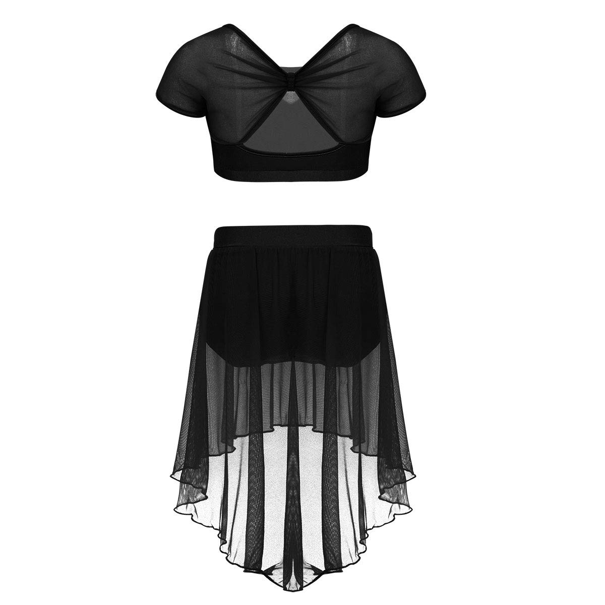 Aislor Girls Lyrical Dance Dress Set - Stretchable Crop Top with Asymmetrical Skirt for Latin, Jazz & Modern Dance Performance | Perfect for Recitals, Competitions & Dance Classes