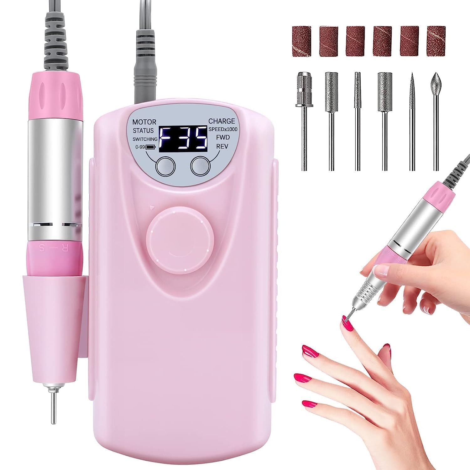 Professional INOG Portable Rechargeable Nail Drill Machine - Electric Nail File Kit for Manicure & Pedicure | At-Home & Salon Nail Art Tools Set | Perfect for DIY Nail Care, Acrylics & Gel Extensions