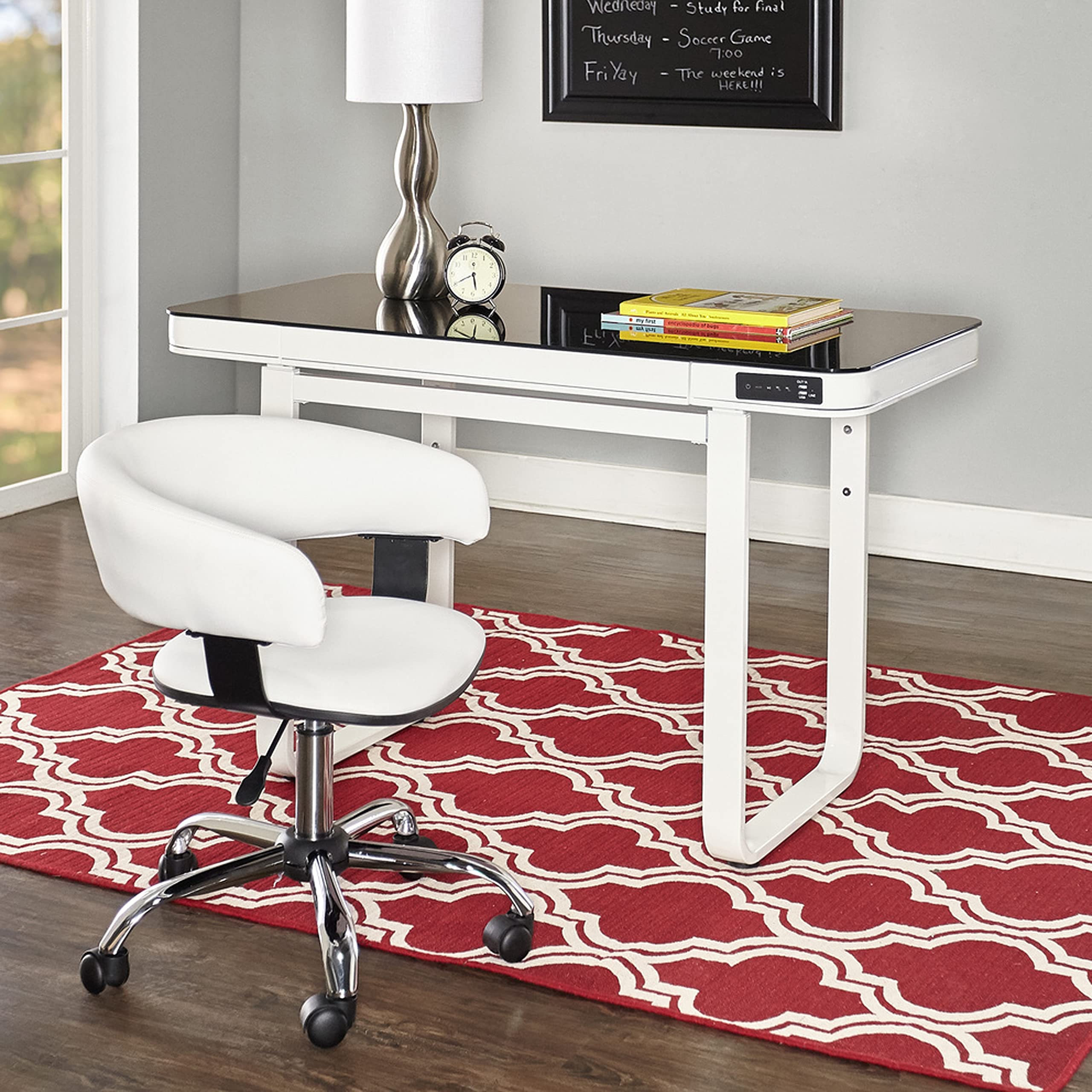 Powell Gas Lift Desk Chair - Adjustable Office Chair with Ergonomic Design, White Medium - Perfect for Home Office, Study, and Workspace Comfort
