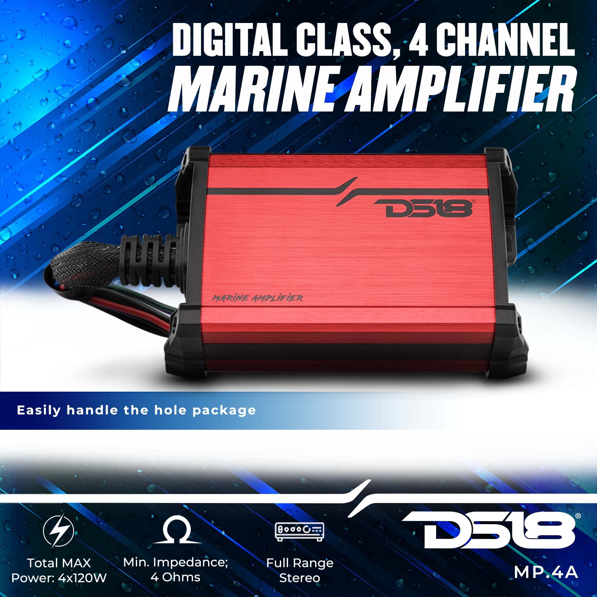 DS18 MP4TP.4A 4 Inch 600W Waterproof Bluetooth Marine Tower Speakers with Built-in Amplifier & Remote Control - Perfect for Boats, Yachts, and Outdoor Water Activities