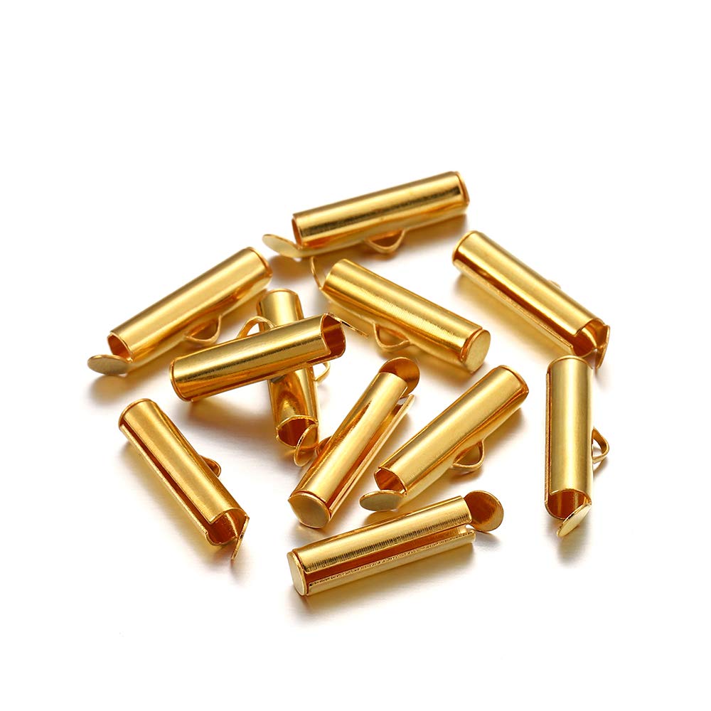 30-50Pcs Gold Crimp End Beads & Jewelry Clasps - 30mm Slide On End Tubes, DIY Beading Connectors for Bracelets & Necklaces - Perfect for Jewelry Making, Crafting & Gift Accessories (50Pcs)