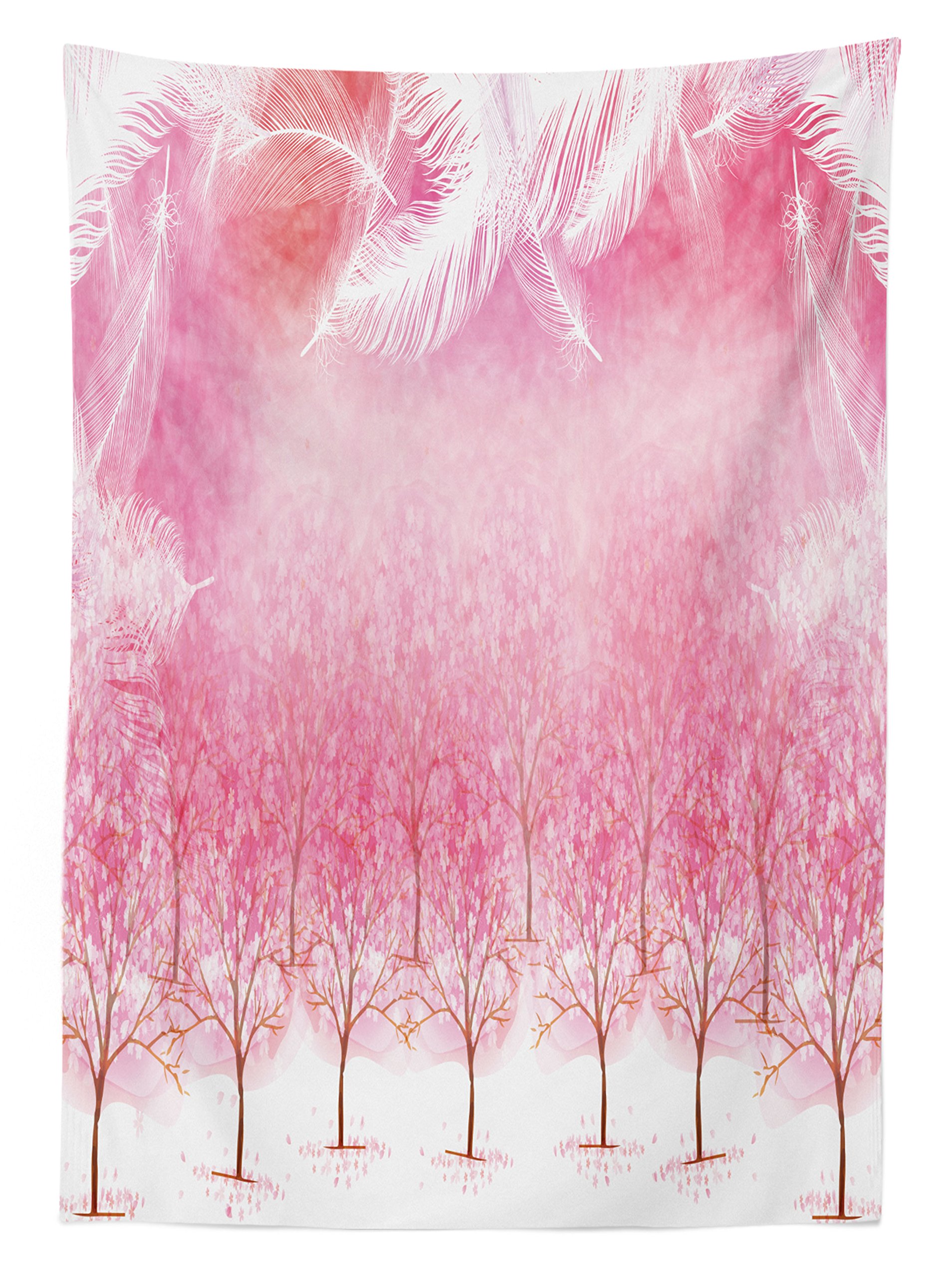 Ambesonne Pink Outdoor Tablecloth - Japanese Cherry Blossom Design with Feather Effects, Washable Picnic Table Cover 58x120 Inches - Perfect for Garden Parties, Romantic Dinners & Outdoor Decor (Pale Pink & White)