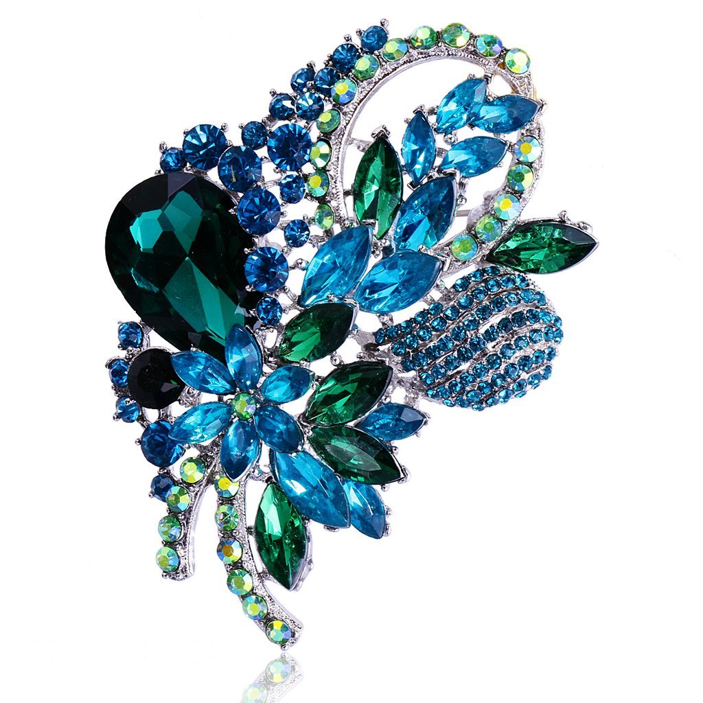 Elegant Crystal Flower Brooch Pin - Vintage Rhinestone Shawl Clip for Women, Wedding Bouquet Jewelry, DIY Party Accessories (6 Colors, Green) | Perfect for Bridal Bouquets, Evening Shawls & Special Occasions
