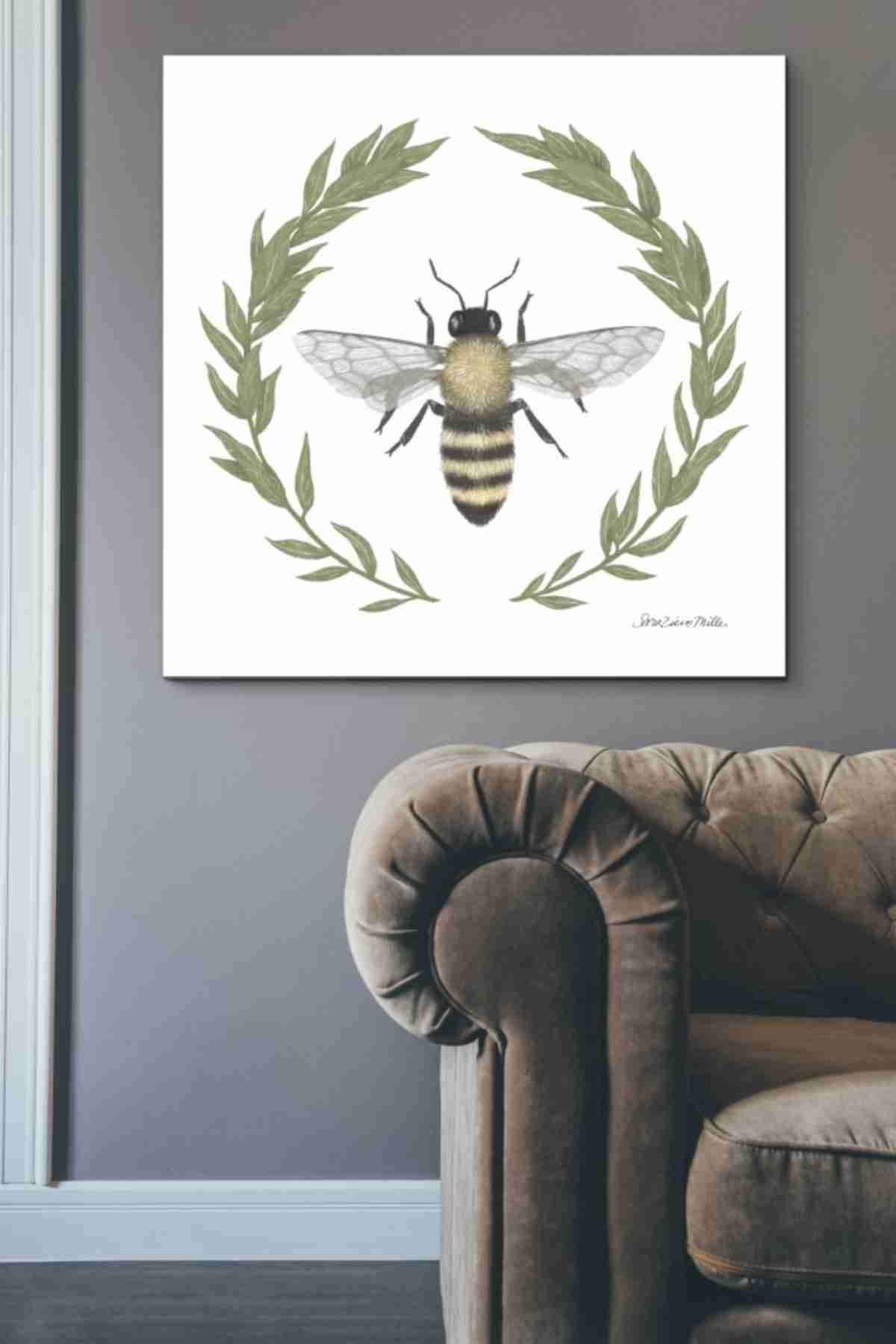 Happy to Bee Home I by Sara Zieve Miller - 37x37 Inch Canvas Wall Art for Living Room, Bedroom & Office Decor - Modern Bee Painting Home Décor