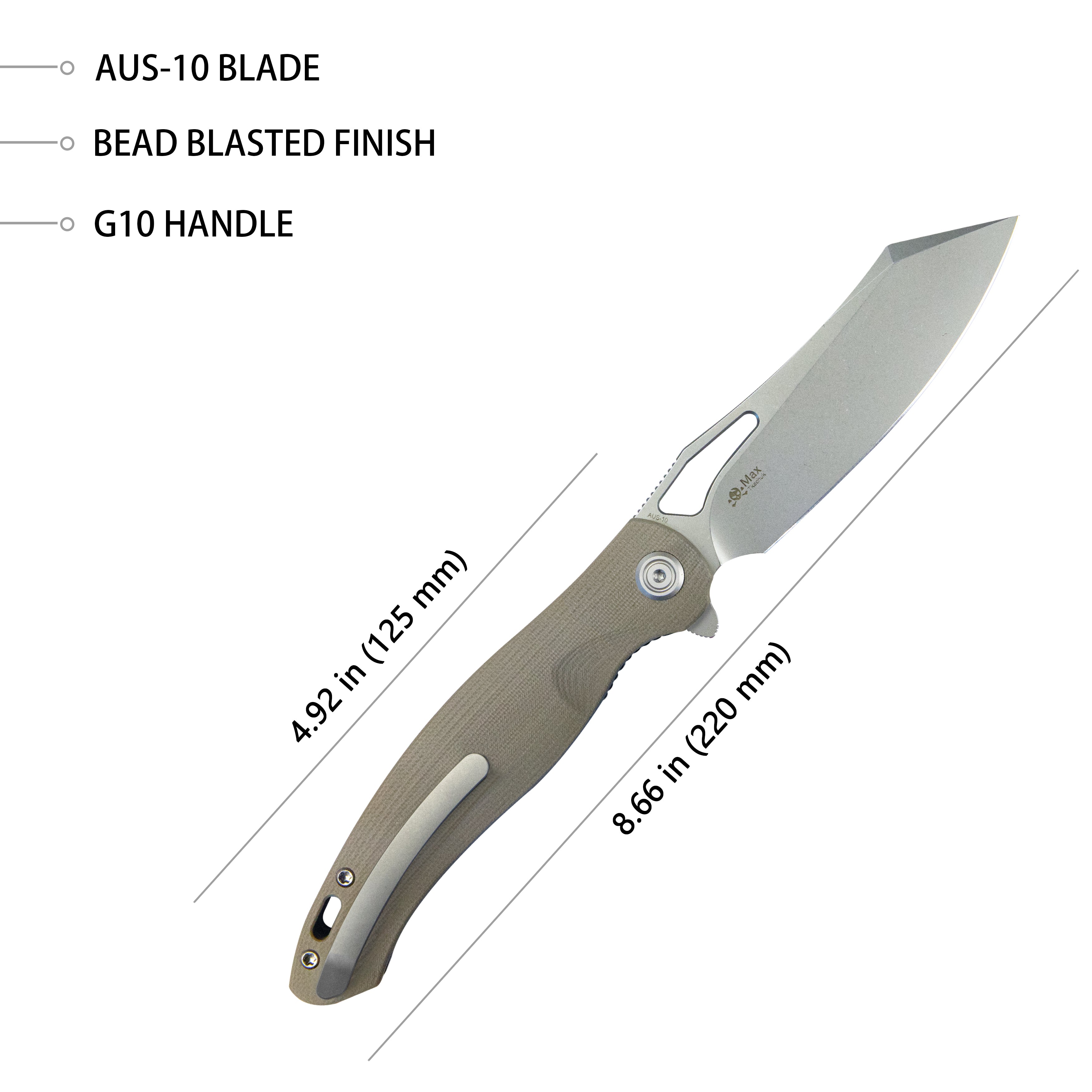 Drake Liner Lock Folding Knife - Tan G10 Handle, 3.74