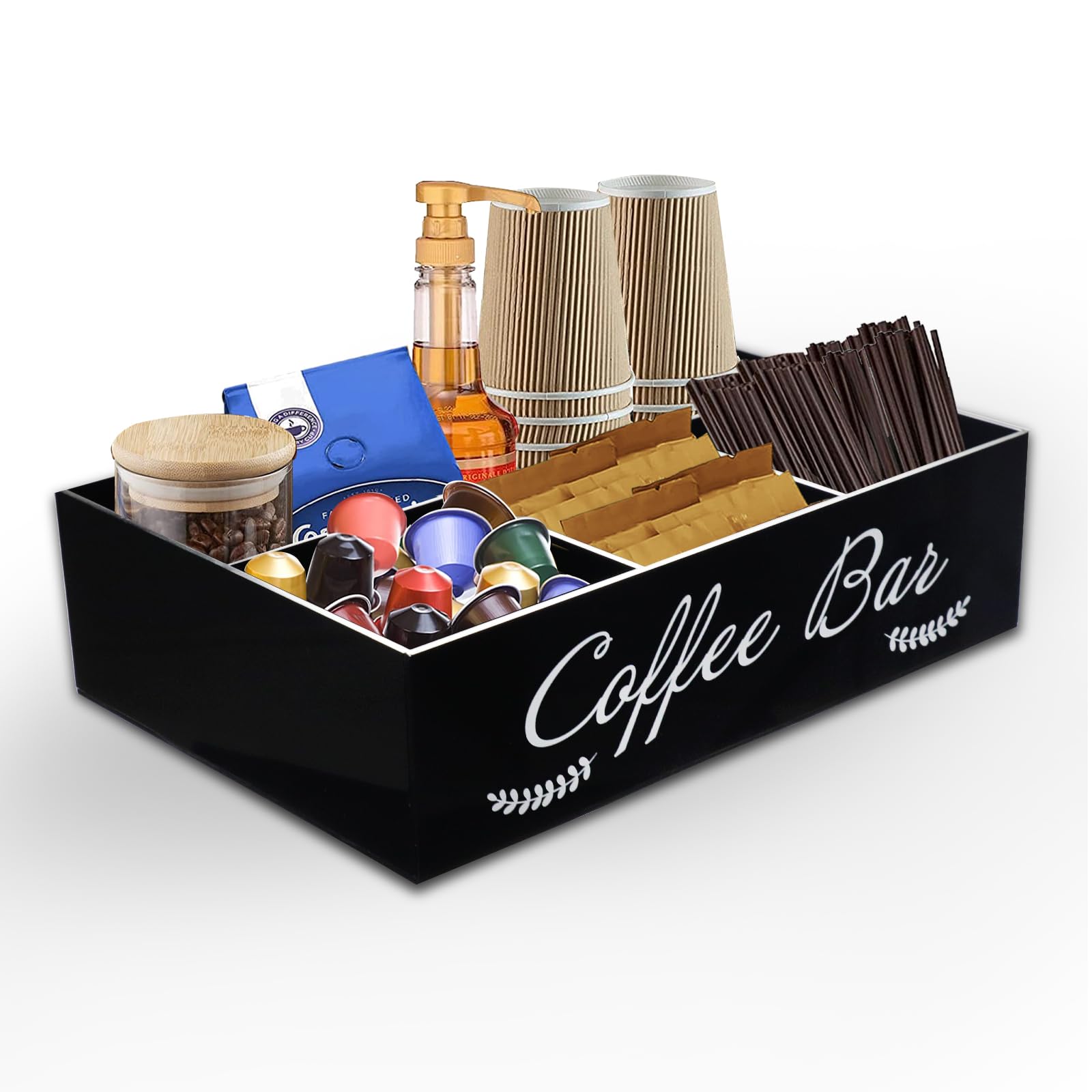 Premium Coffee Station Organizer - Essential Condiment & Pod Storage Basket with Cup Holder - Perfect for Kitchen Countertop & Office Setup (Ideal for Coffee Lovers & Home Baristas)