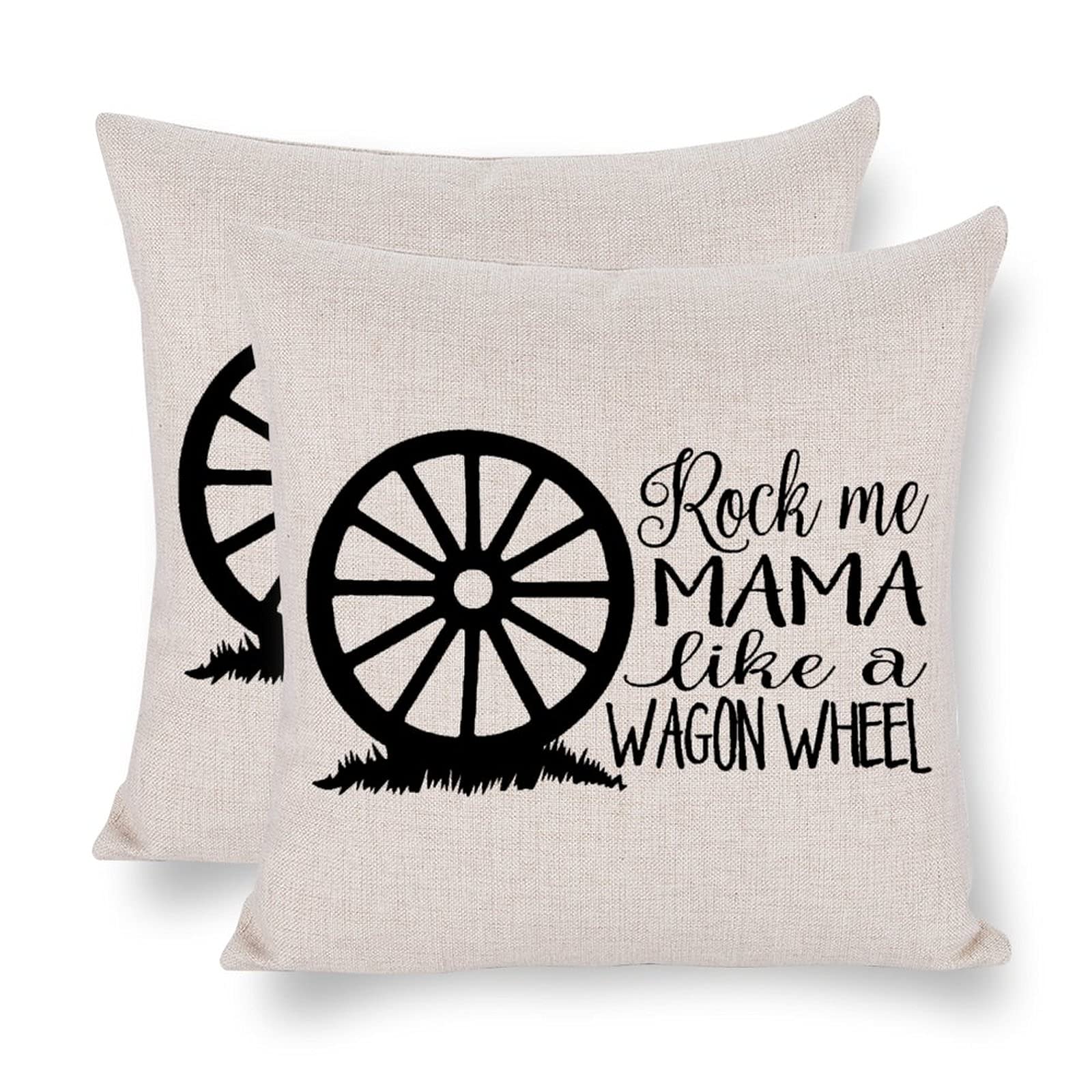 Fprqlyze Rock Me Mama Like A Wagon Wheel Throw Pillow Cover - 18x18 Inch Hidden Zipper Design for Home Decor, Bedroom, Living Room, Party & Wedding - Perfect for Country Music Fans & Western Style Decor