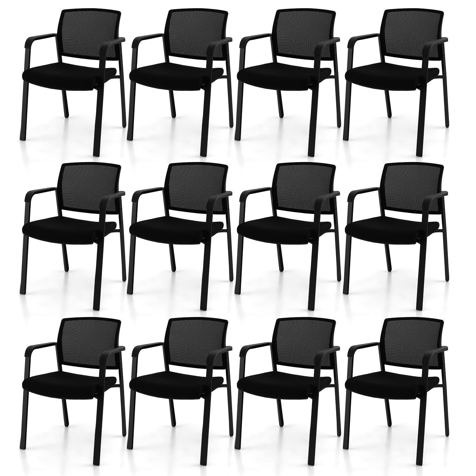 Giantex 12-Pack Stackable Waiting Room Chairs - Office Guest Chairs with Mesh Back, Padded Seat & Metal Frame, Armrests, No Wheels - Perfect for Lobbies, Reception Areas & Conference Rooms