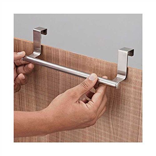 RISSACHI Stainless Steel Towel Bar Holder - Over Door Cabinet Hanger for Kitchen, Bathroom & Closet Organization - Space Saving Drawer Storage Solution for Towels, Robes & Clothes