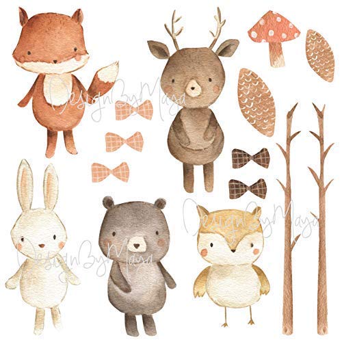 Woodland Animals Baby Wall Decals - Modern Nursery Room Decor, Peel & Stick Wall Art for Kids - Perfect for Baby Shower Gifts & Nursery Wall Stickers