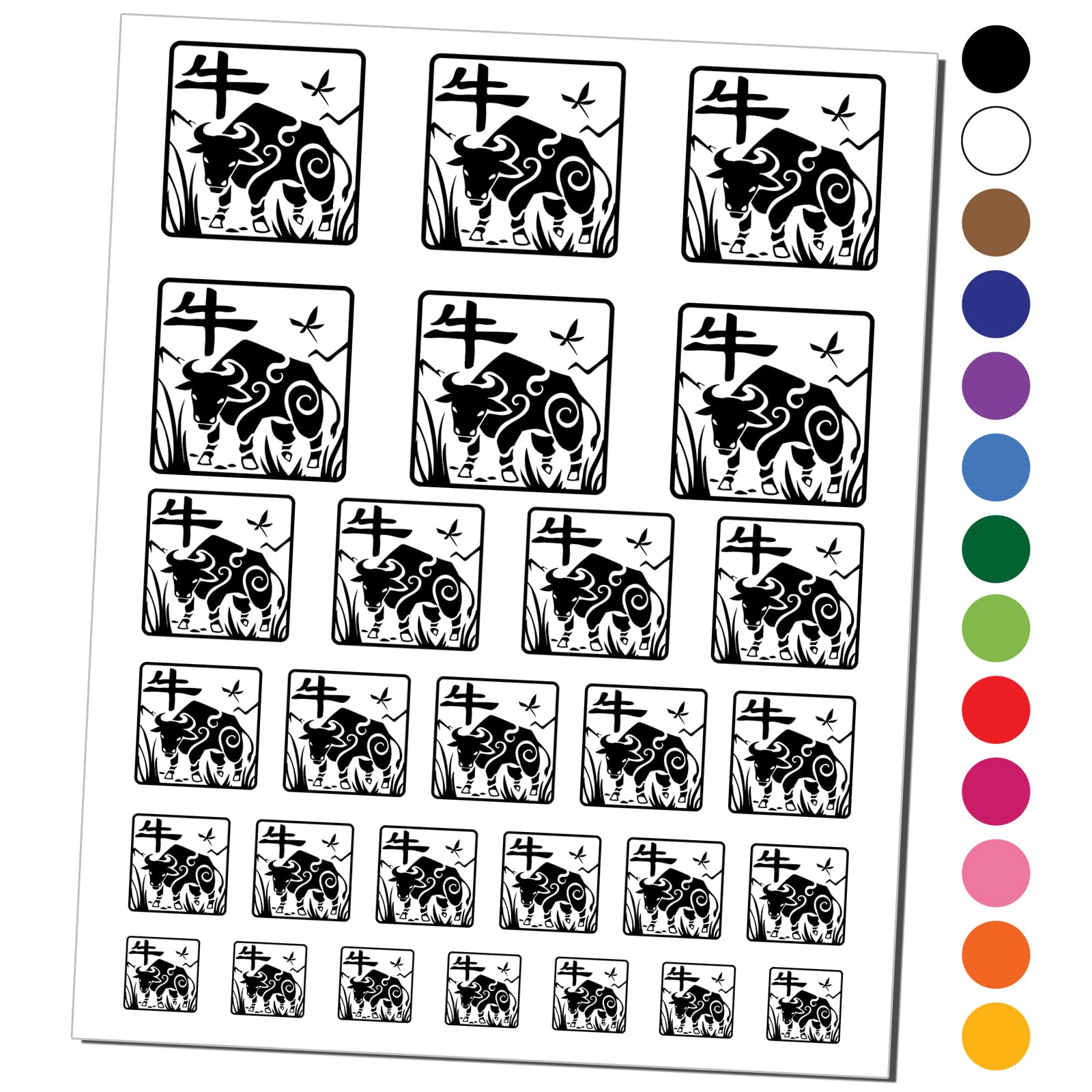 Chinese Zodiac Ox Temporary Tattoo - Waterproof Fake Body Art Stickers - Black Design (1 Sheet) - Perfect for Festivals, Cosplay, Halloween & Themed Parties