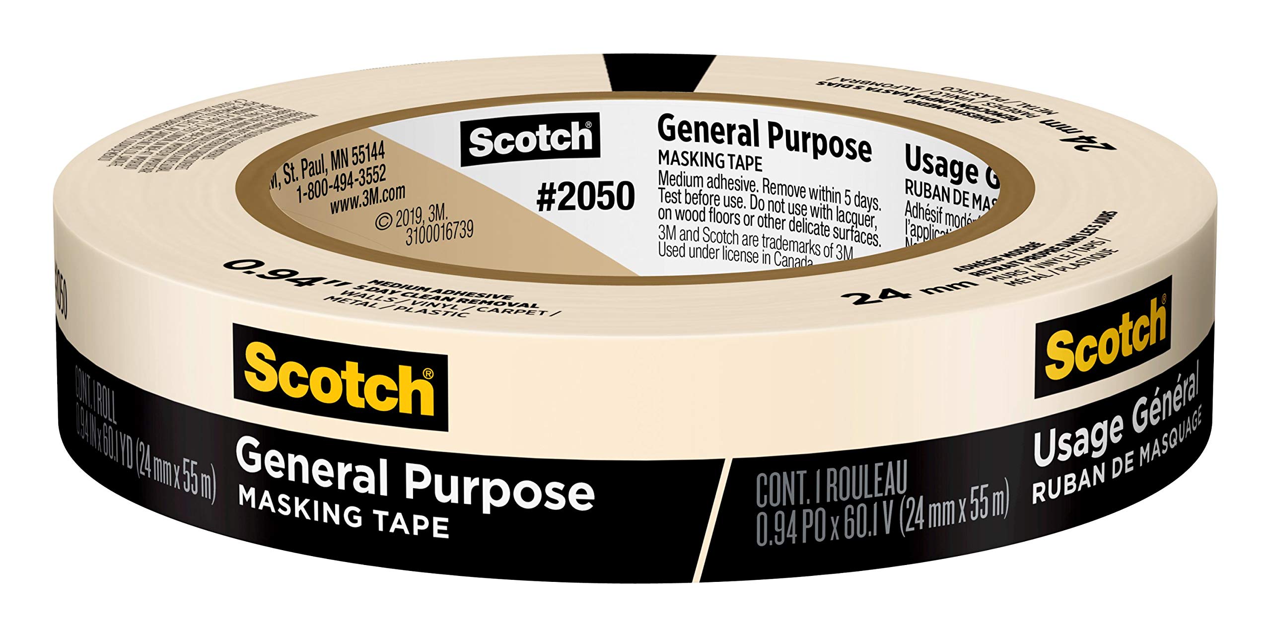 Scotch Painter's Tape 2050-24AP - 0.94 Inch Wide Tan Masking Tape for Walls, Wood & Glass - Perfect for Painting Projects, Home Decor & DIY Crafts