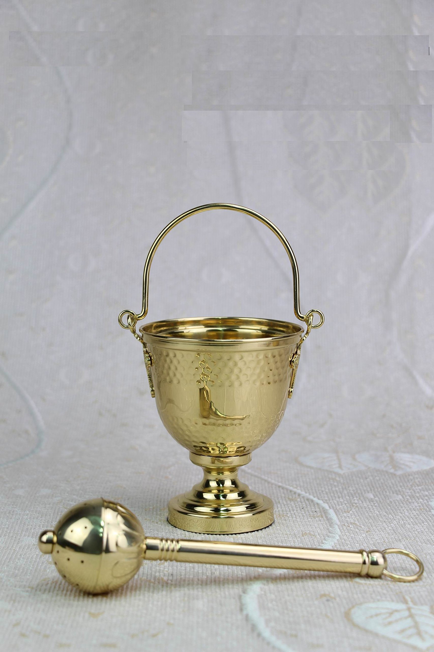 Brass Holy Water Font and Sprinkler Set for Catholic Church - SS-1-Q7 | Perfect for Baptisms, Blessings & Religious Ceremonies