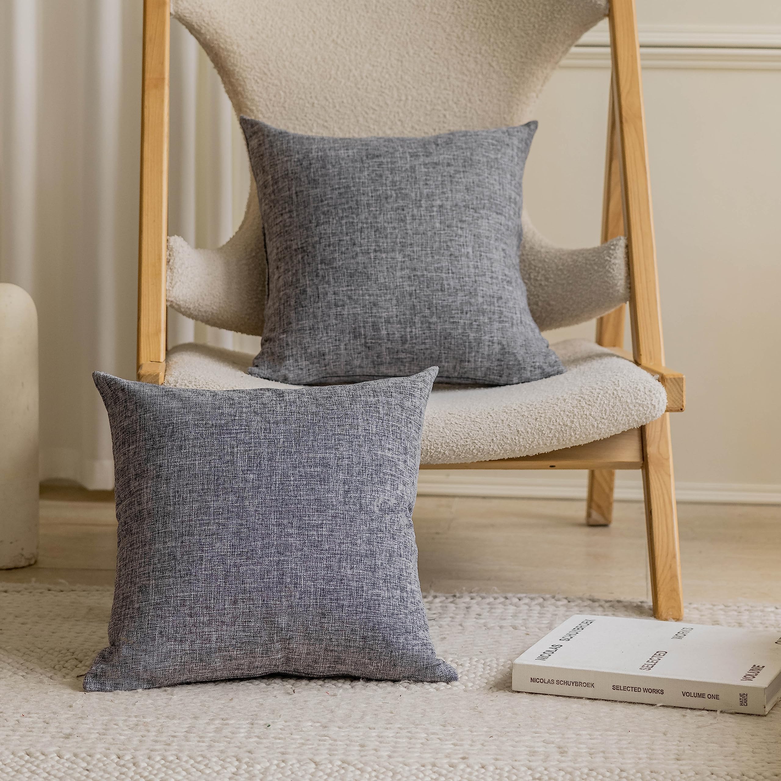 26x26 Inch Euro Shams Set of 2 - Soft Washable Linen Pillow Covers for Couch & Sofa - Farmhouse Decorative Throw Pillow Cases in Ash Grey - Perfect for Living Room, Bedroom & Home Decor