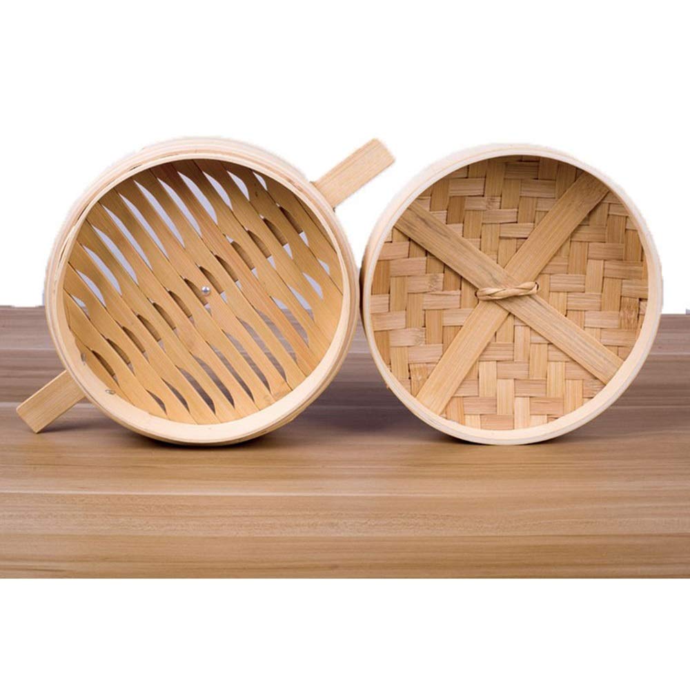 Premium Bamboo Steamer Set - Stackable 2-Tier Basket with Lid for Cooking Fish, Rice, Dumplings & Vegetables | Healthy Asian-Style Kitchen Tool for Dim Sum, Sushi & Meal Prep