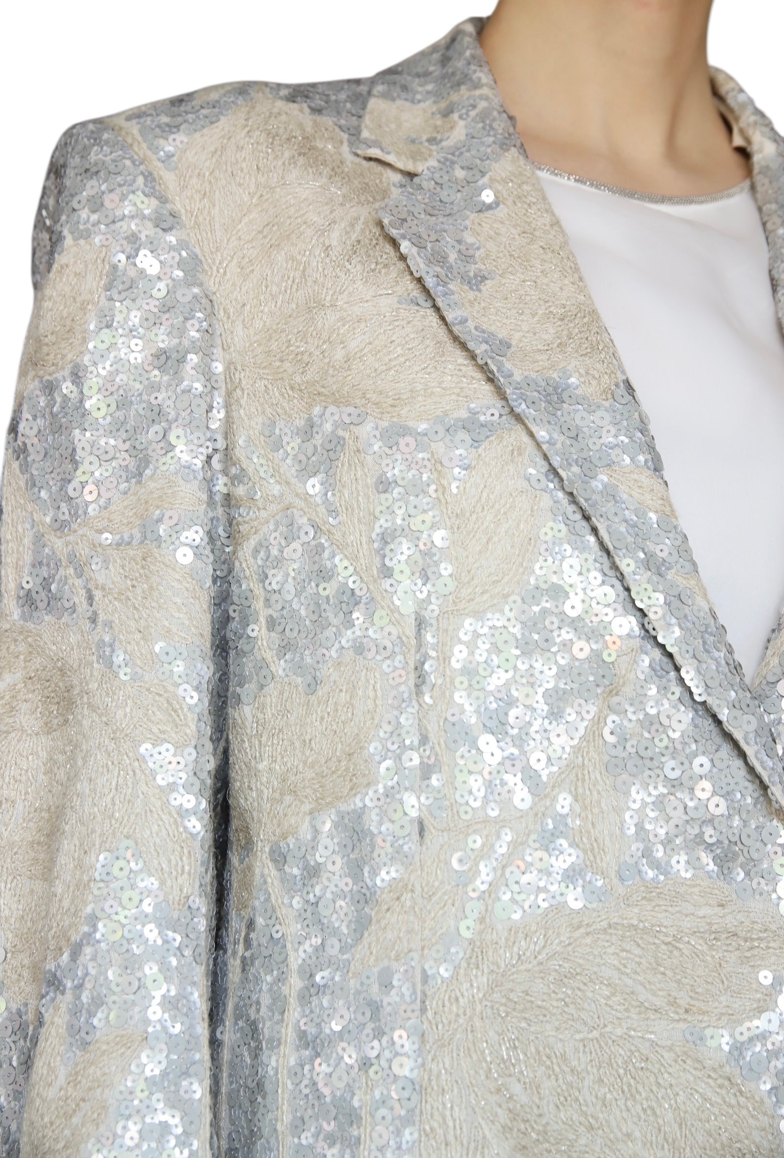 Brunello Cucinelli Grey Blue Sequin Linen Blazer for Women | Size IT 42 / US 6 | Elegant Evening Wear for Parties & Special Occasions