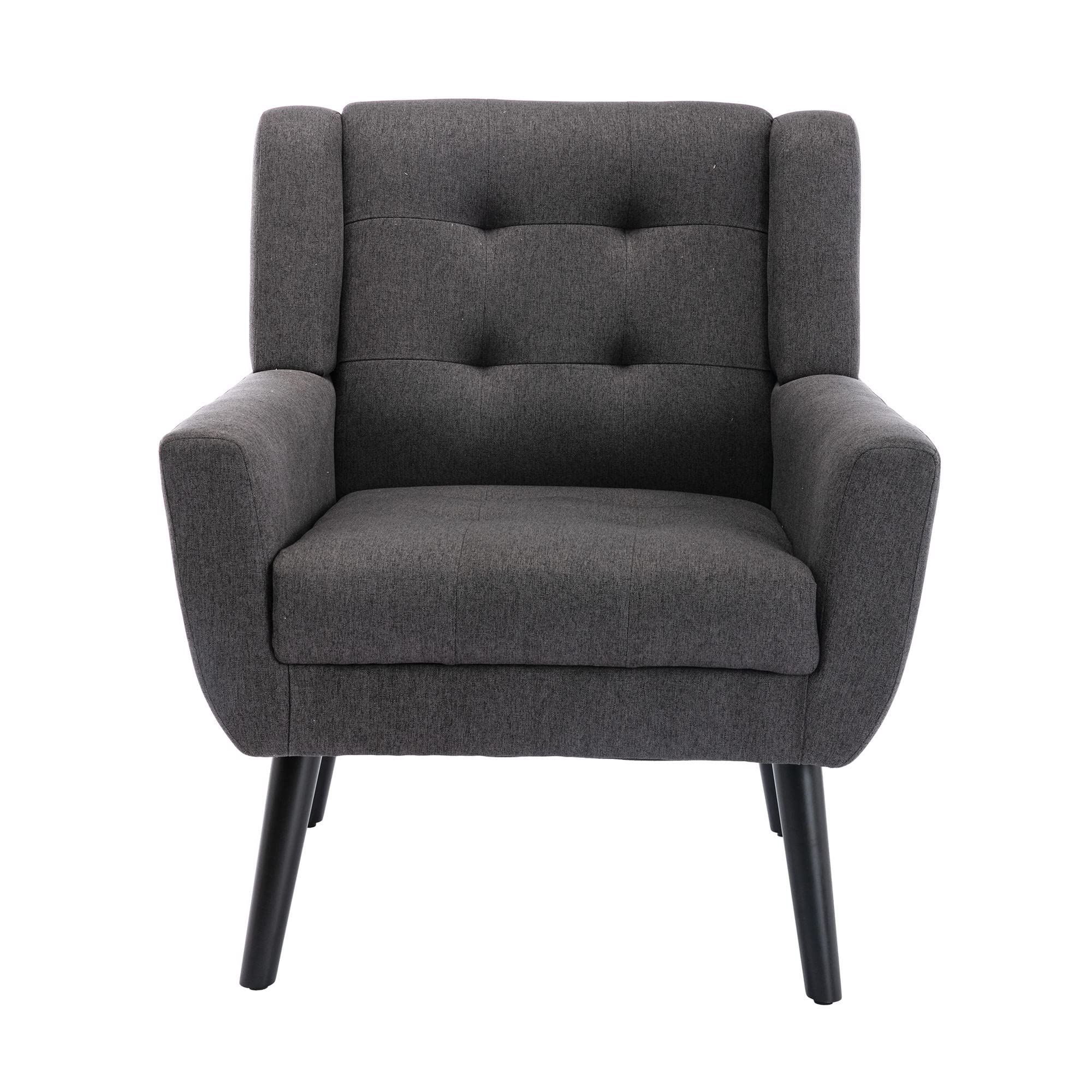 Modern Accent Chair - Upholstered Button Tufted Armchair with Linen Fabric & Black Legs | Ergonomic Living Room, Bedroom & Home Decor Chair | Perfect for Reading Nook, Lounge Area & Cozy Spaces (Dark Gray)