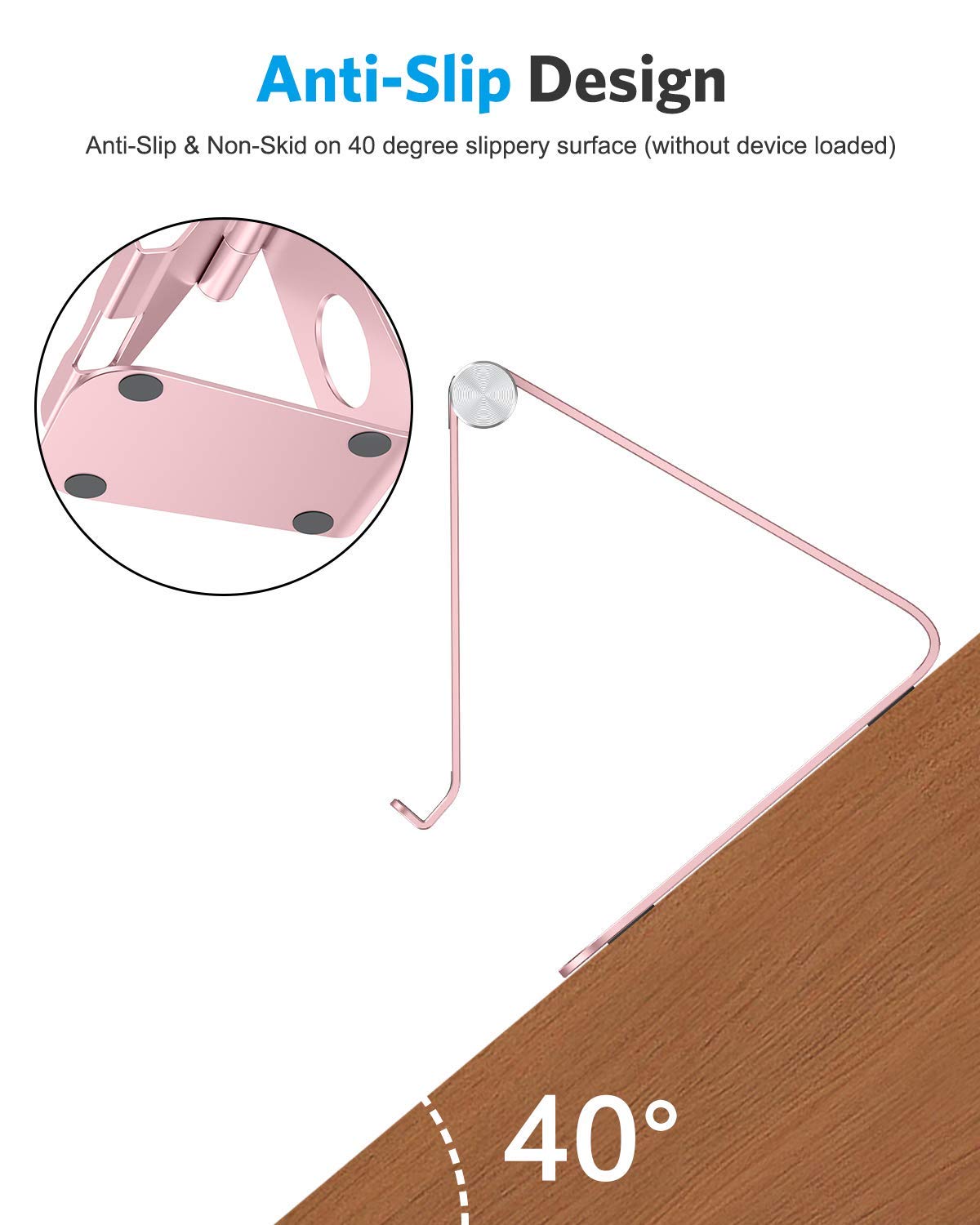 OMOTON Adjustable Aluminum Tablet Stand - Durable Desktop Holder for iPad 10.9/10.2, iPad Pro 13/12.9/11, iPad Air 6/5/Mini & Samsung Tablets Up to 13 inch (Rose Gold) - Perfect for Home Office, Kitchen, Bedroom & Travel Use