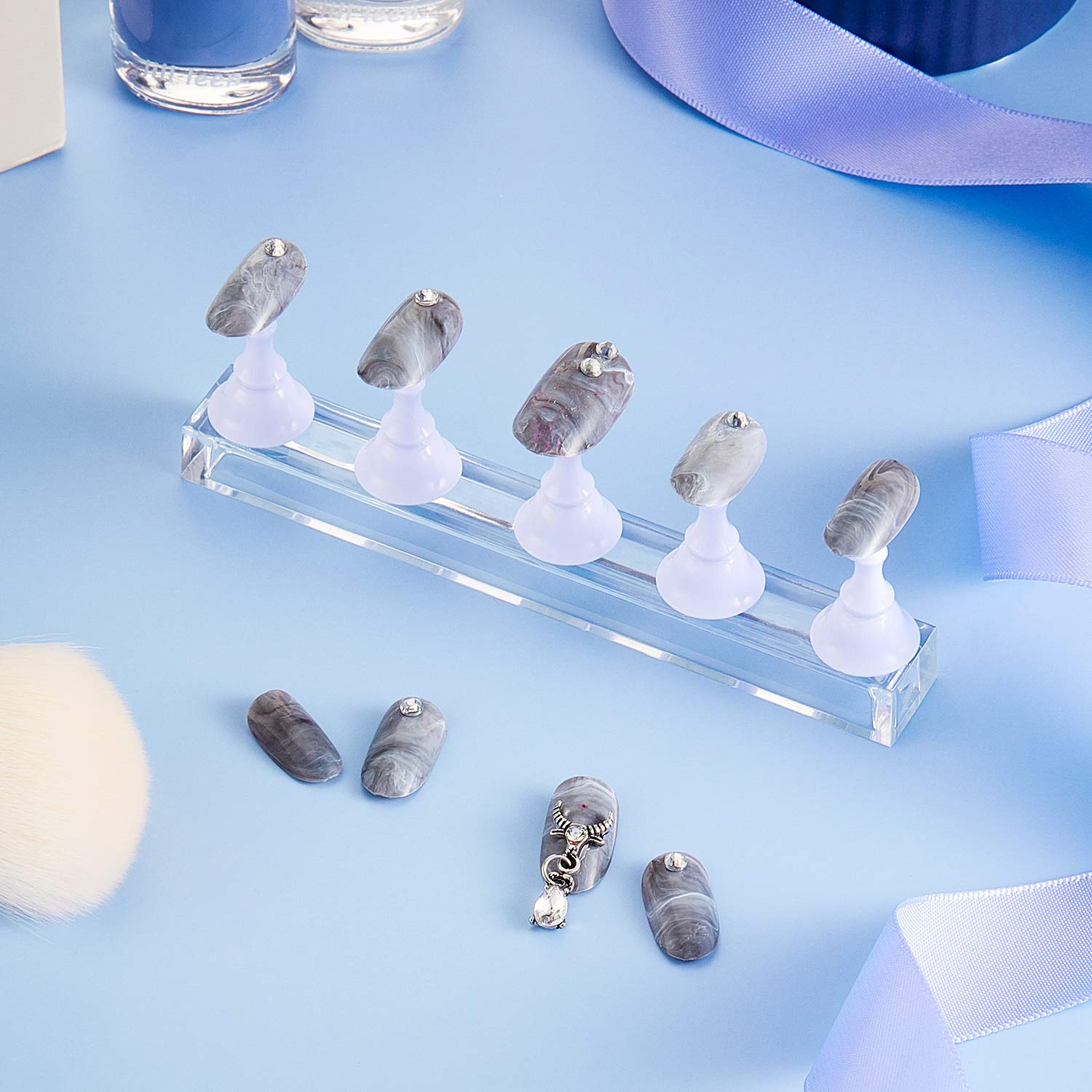 2 Sets Acrylic Nail Display Stand - Magnetic Nail Tip Practice Holder for DIY Manicure & Nail Art - False Nail Training Stand for Home Salon & Professional Use - Perfect for Nail Technicians, Beginners & Beauty Enthusiasts (White)