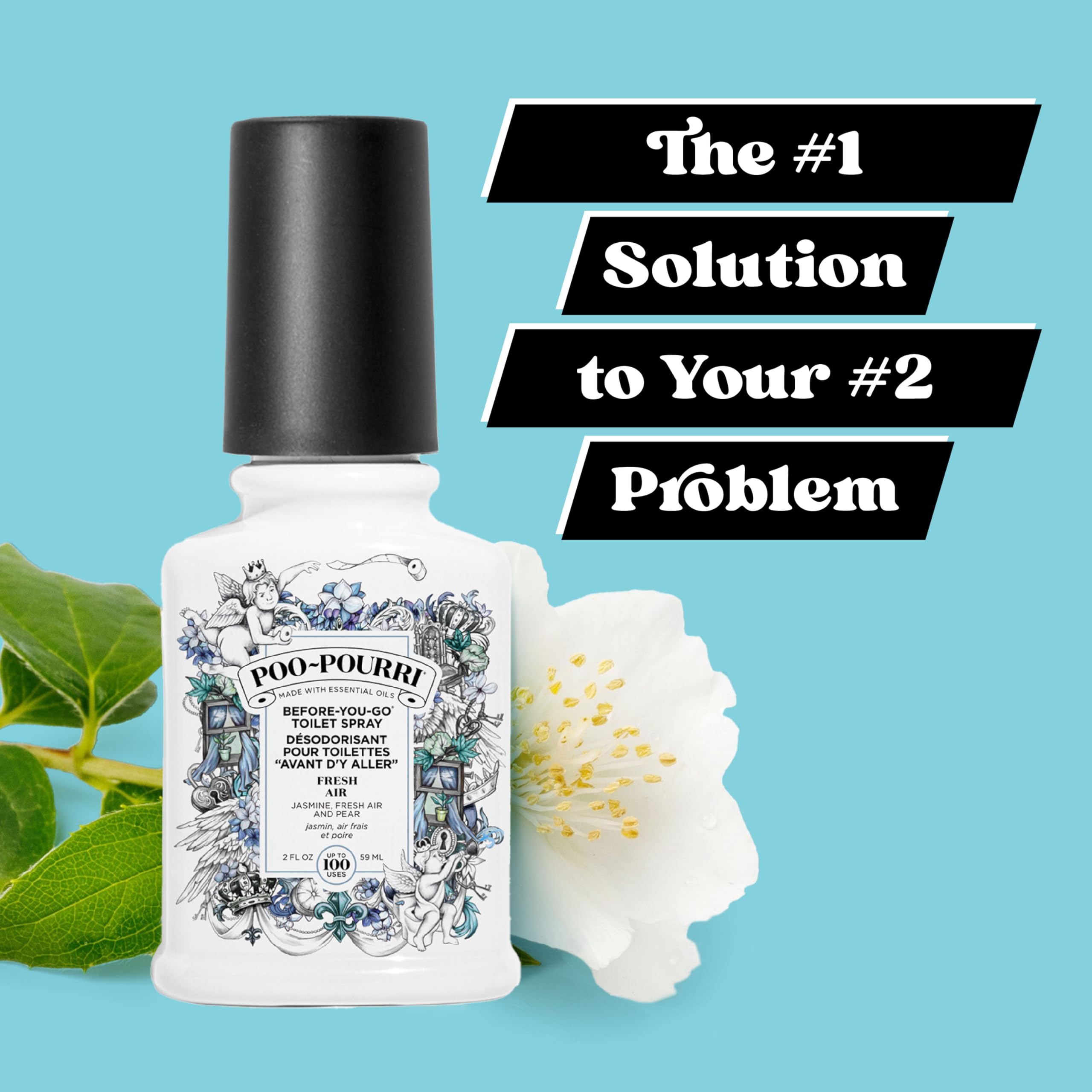 Poo-Pourri Before-You-Go Toilet Spray - 2 Fl Oz, Jasmine & Mint Scented Bathroom Air Freshener - Eliminates Odors Instantly - Perfect for Home, Office & Travel Use