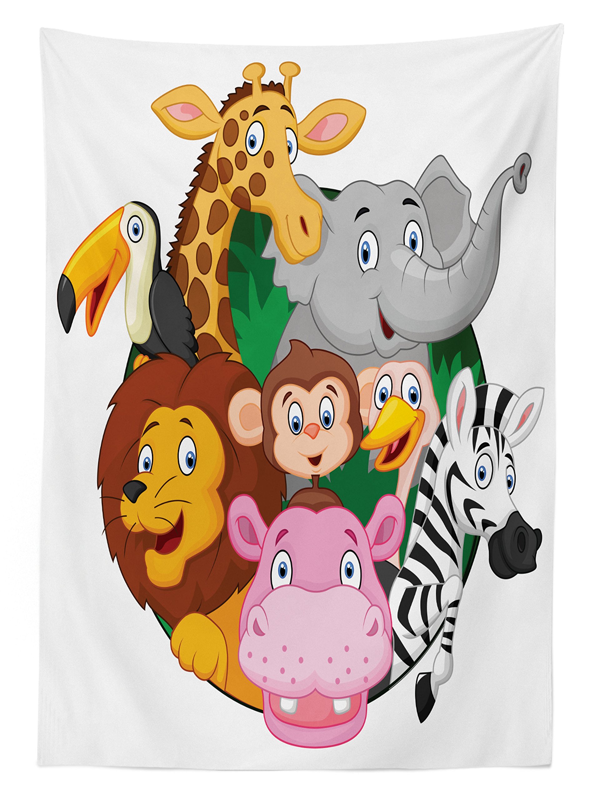 Ambesonne Cartoon Animal Tablecloth - Washable Picnic Table Cover with Zebra & Savannah Wildlife Design, 58x84 Inches, Multicolor - Perfect for Outdoor Dining, BBQ Parties, and Picnics in the Park