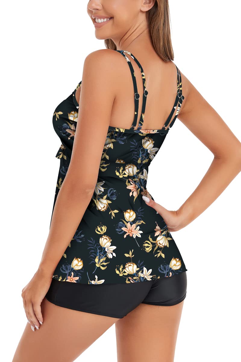 Ruuione Women's Floral Print Tankini Swimsuits Two Piece Bathing Suit with Tank Top & Boyshorts - Perfect for Beach Vacations, Pool Parties & Summer Getaways