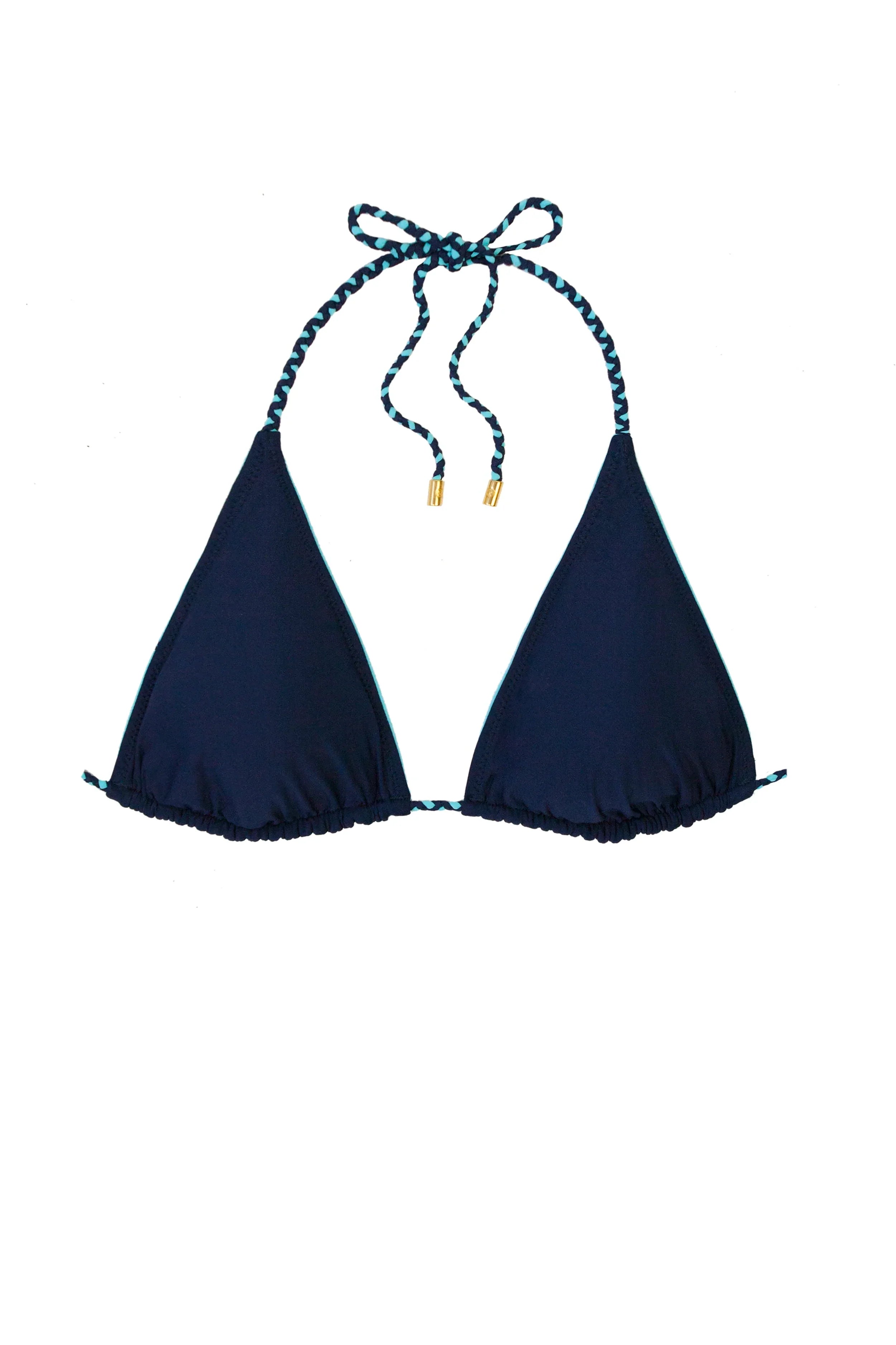 Reversible String Bikini Top with Braid - Navy & Aqua Swimwear for Beach, Pool, and Summer Vacations