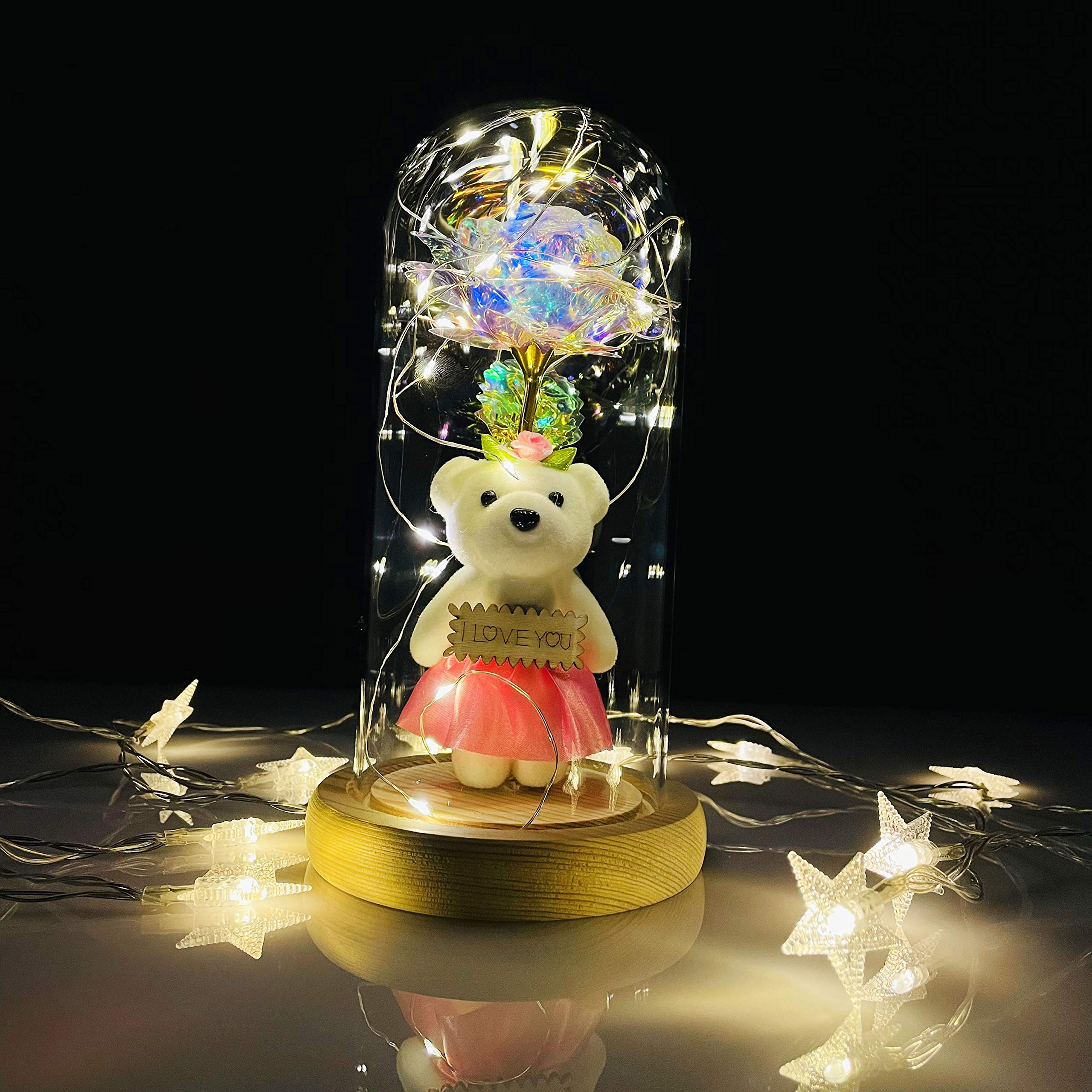 LADADA Rotating Rose Rift Glass Dome with LED Lights - Romantic Red Rose Gift for Women, Perfect for Christmas, Anniversary, Birthday - Ideal for Home Decor, Romantic Surprise, Mother's Day Gift