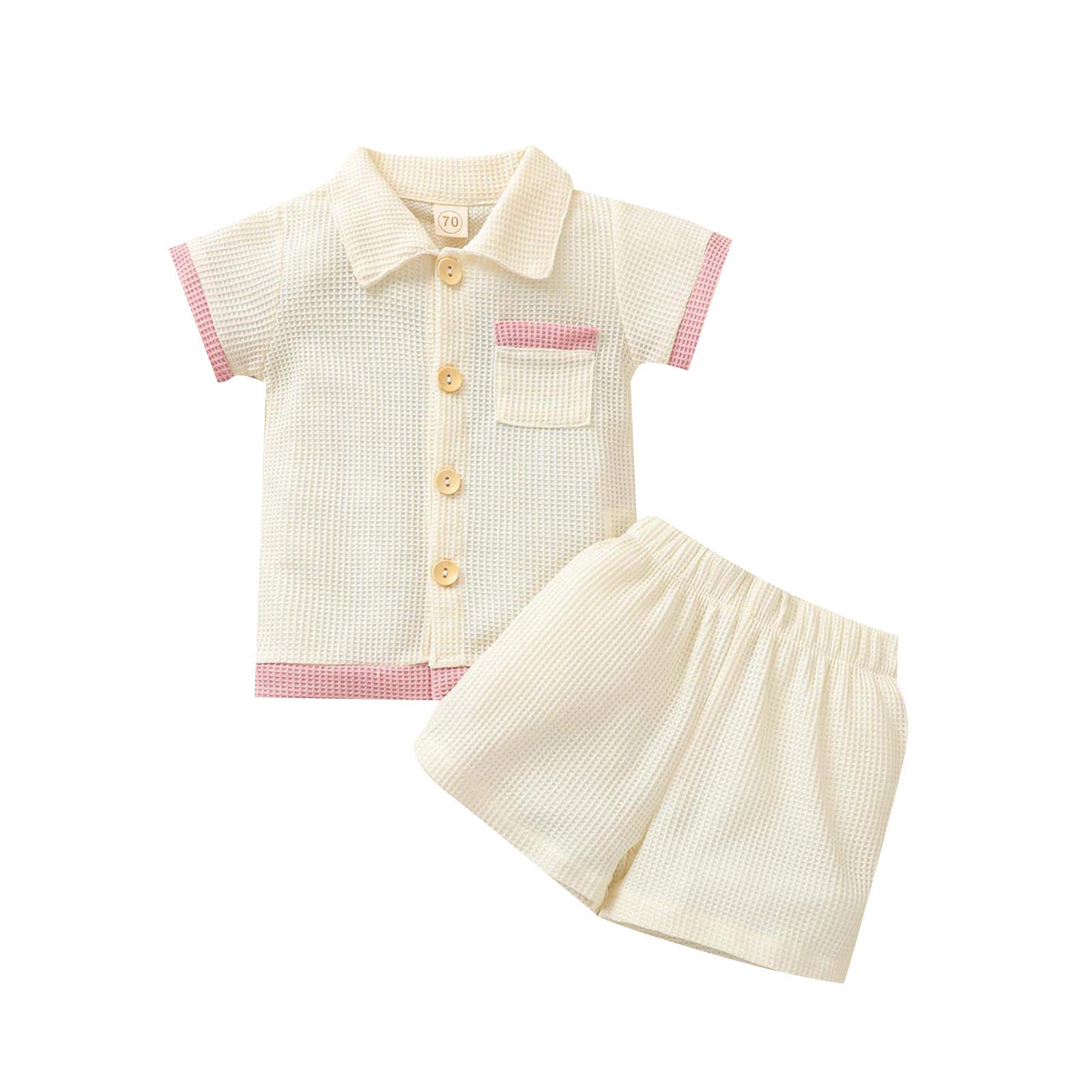 0-3 Months Baby Girl Clothes Set - Newborn Square Collar Short Sleeve Top + Short Pants Outfit | Soft Cotton Infant Essentials for Boys & Girls | Perfect for Playtime, Photos & Daily Wear (Pink)