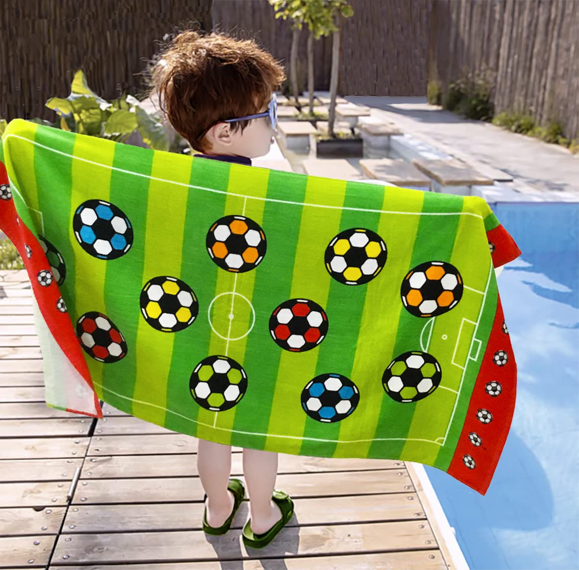 YIFONTIN Super Soft Absorbent Cotton Soccer Beach Towel 24X48 Inches - Quick Dry Sports Towel for Swimming, Bathing, Camping, Picnics & Outdoor Activities - Green Stripes Design for Kids & Adults