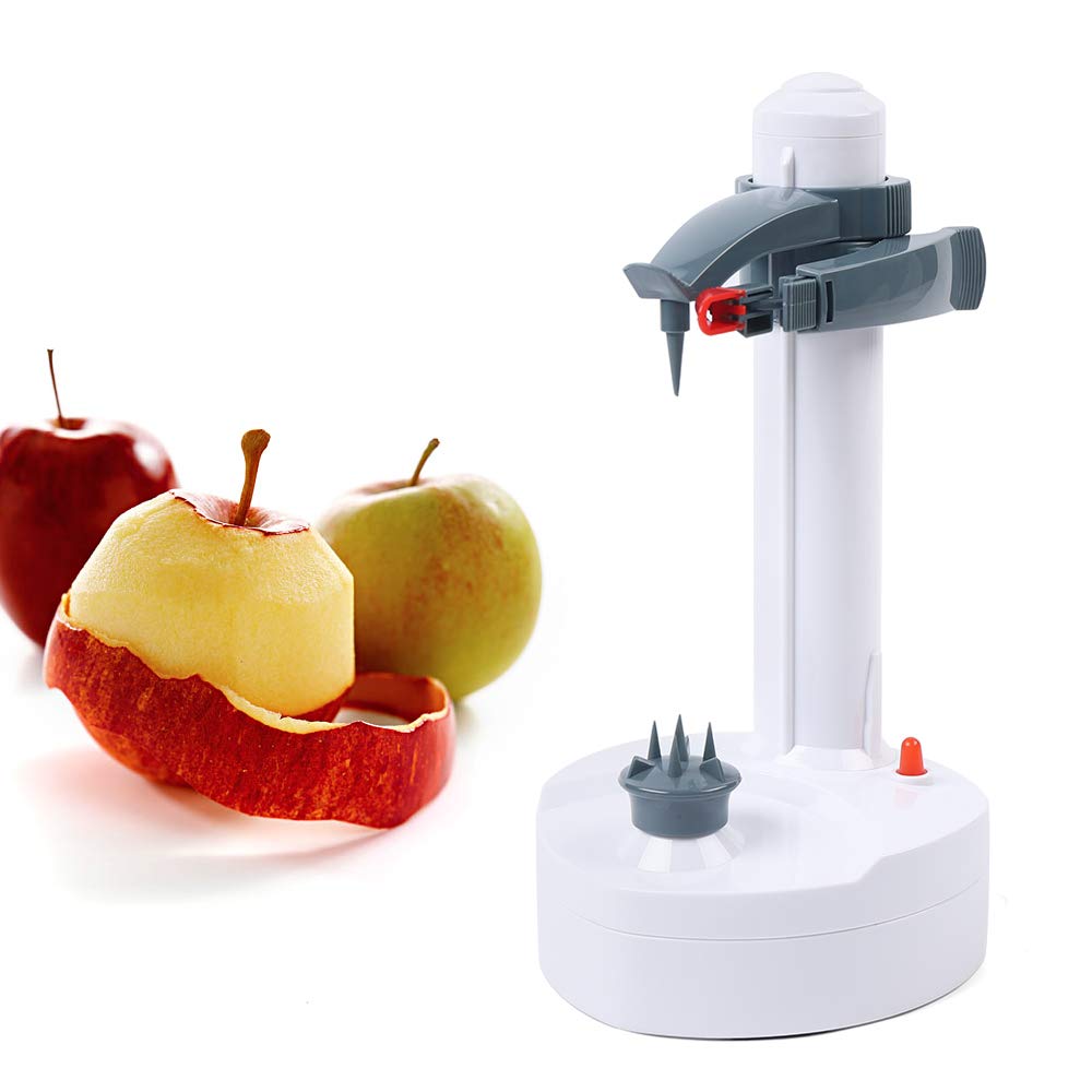Stainless Steel Electric Peeler - Automatic Rotating Apple & Potato Peeler Machine, Multifunctional Fruit and Vegetable Peeler (White) - Perfect for Kitchen, Camping, and Quick Meal Prep