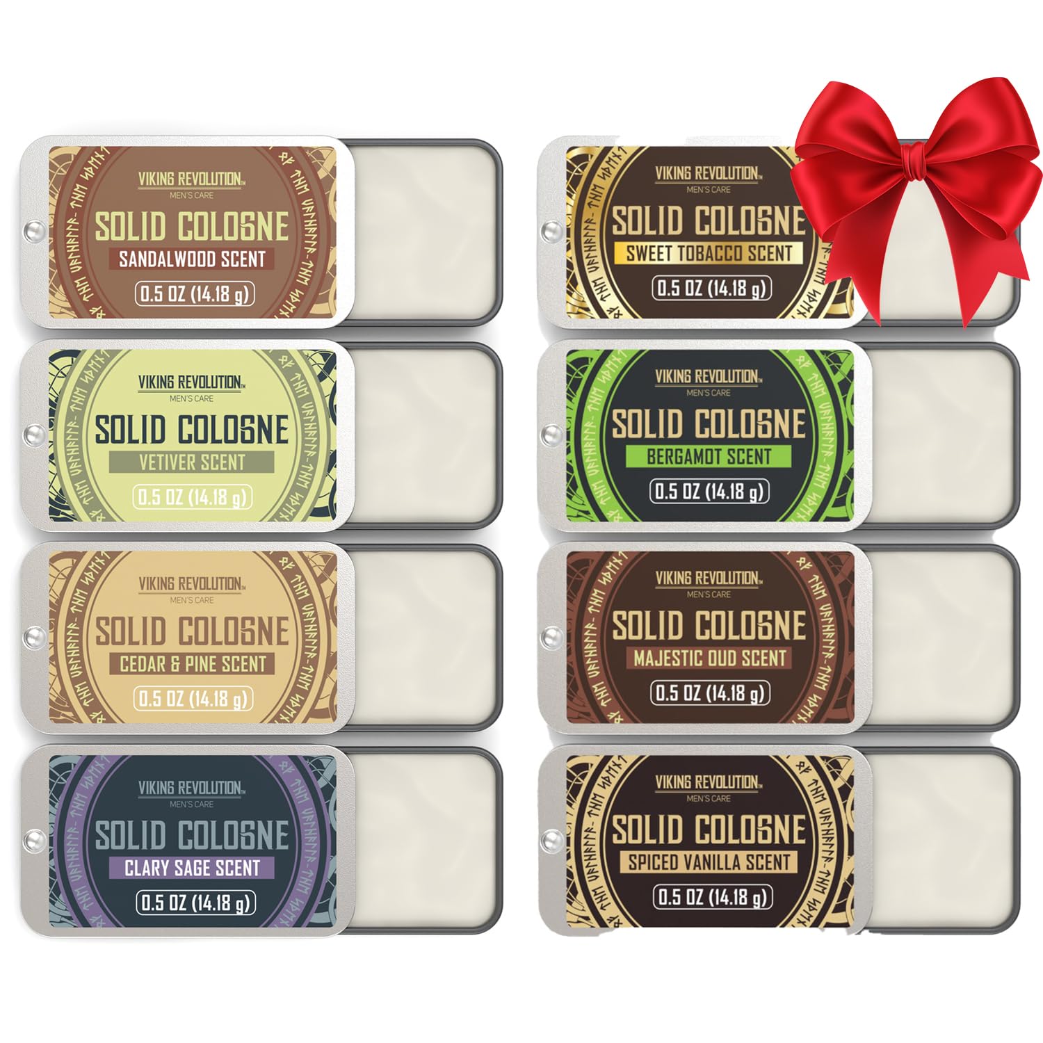 Viking Revolution 4 Pack Men's Solid Cologne Set - 2 Balm Cologne & 2 Travel Cologne Wax (0.5 Oz Each) | Long-Lasting Fragrance for Men | Perfect for Daily Use, Gym, Travel & Gifts