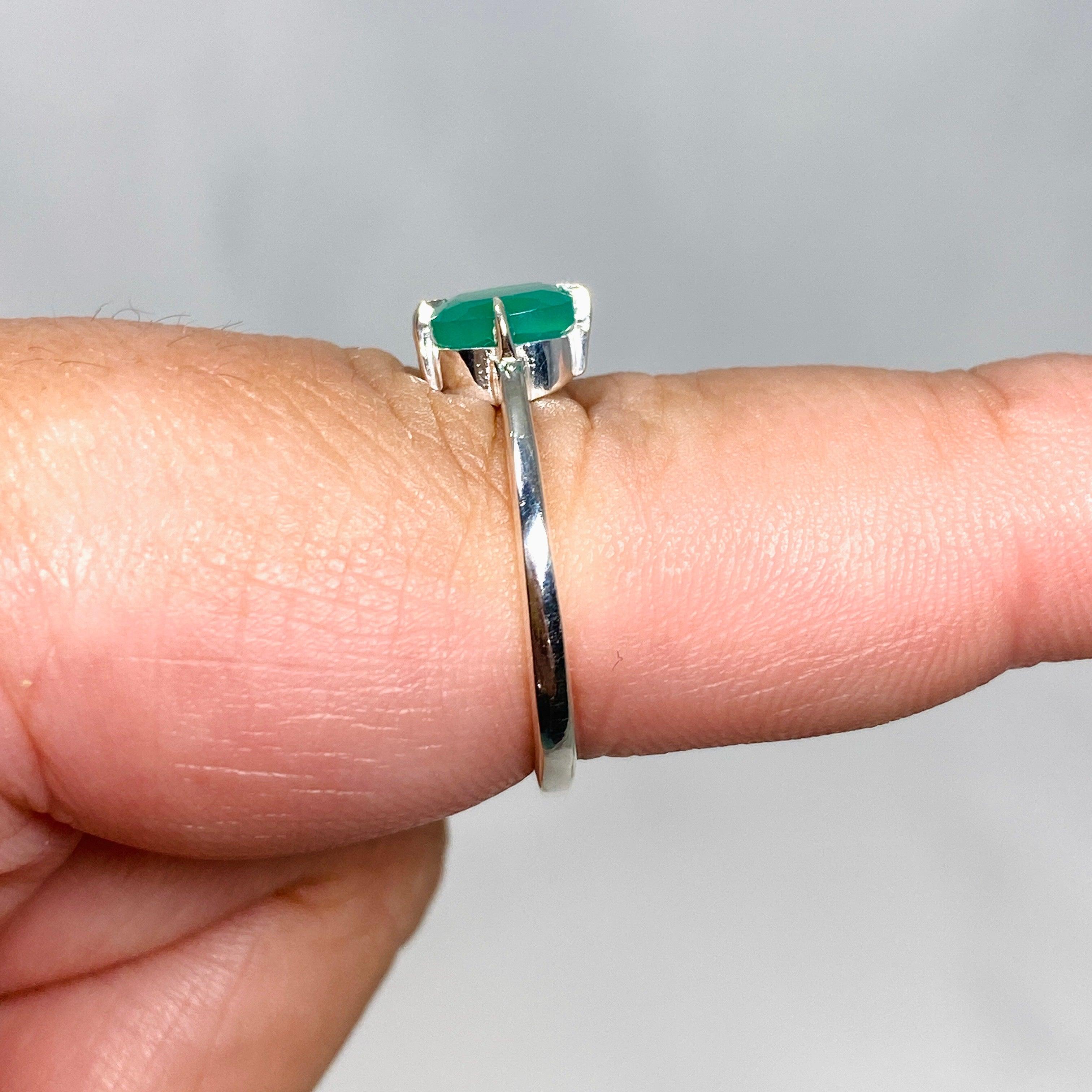 Green Chalcedony Faceted Square Solitaire Ring R4806 - Elegant Jewelry for Women, Perfect for Weddings, Anniversaries & Special Occasions