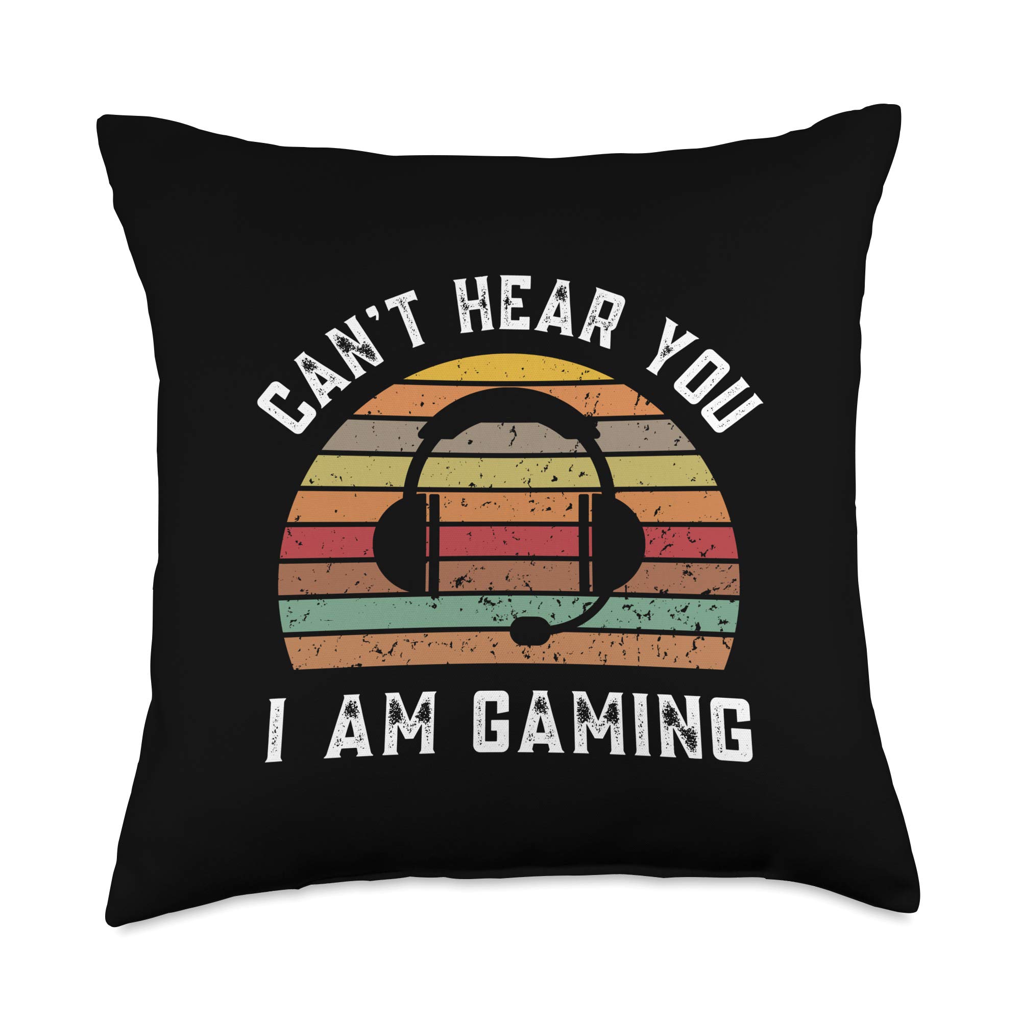 Funny Gaming Headset Vintage Throw Pillow - 18x18 Inches Multicolor Decor for Gamers & Home Office - Perfect for Gaming Rooms, Couches and Gamer Gifts