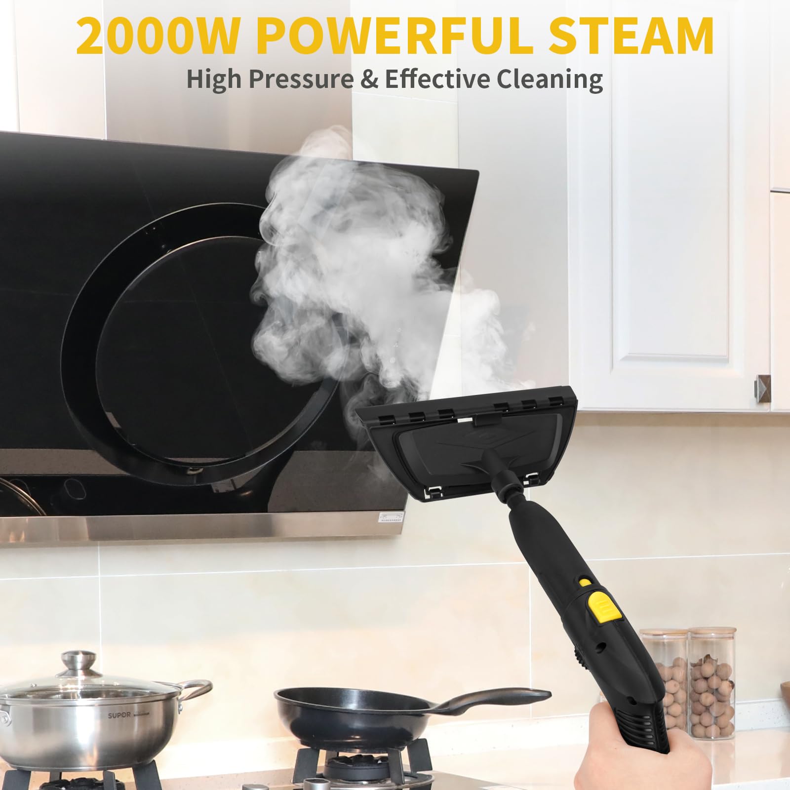 2000W Portable Steam Cleaner with 20 Accessories - Multipurpose Household Steamer for Floors, Kitchen, Appliances, Car & Playground Cleaning - Ideal for Deep Cleaning & Sanitizing (Yellow)