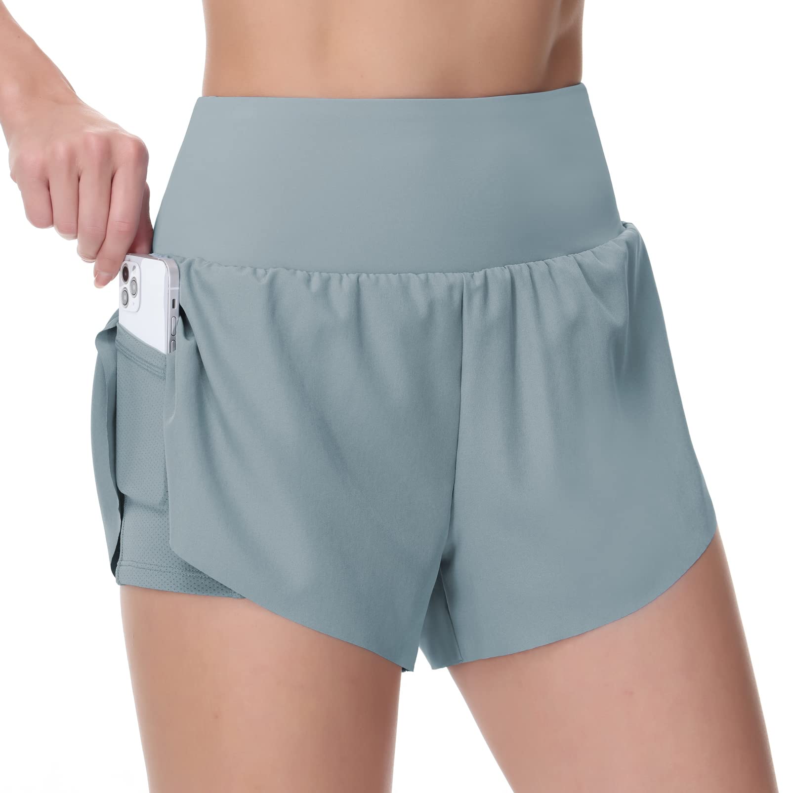THE GYM PEOPLE Women's High Waisted Quick Dry Running Shorts with Mesh Liner & Zipper Pockets - Breathable Workout Shorts for Tennis, Gym, Yoga & Outdoor Activities