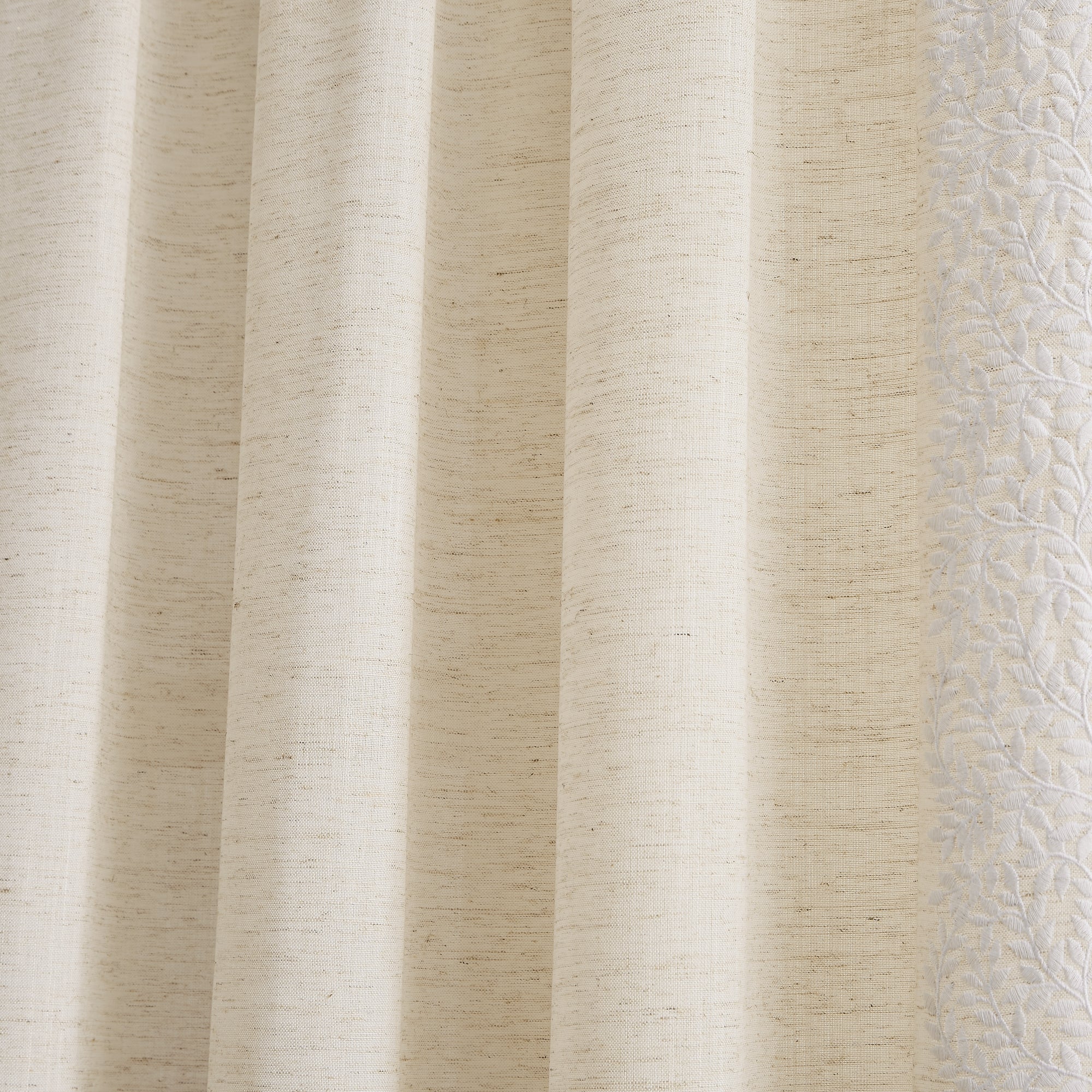 Emily Leaves Embroidered Window Curtain Panels - Elegant Floral Sheer Drapes for Living Room, Bedroom & Nursery - Light Filtering Privacy Curtains with Leaf Pattern Design