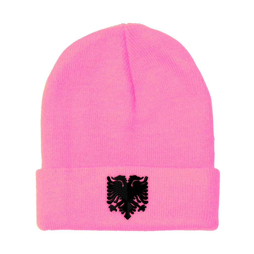 Custom Albanian Eagle Embroidered Winter Beanie for Men & Women - Black Acrylic Skull Cap (One Size Fits All) - Perfect for Cold Weather, Outdoor Activities & Gifts