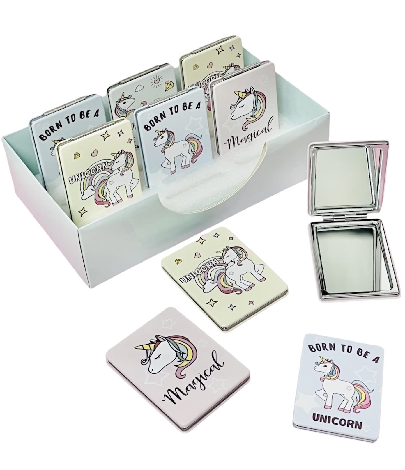 Portable Unicorn Folding Mirror (2 Pack) - Cute Cartoon Printed Compact Cosmetic Mirror with Nail Clipper - Perfect Gift for Girls & Teens - Great for Travel, Makeup, and School Essentials