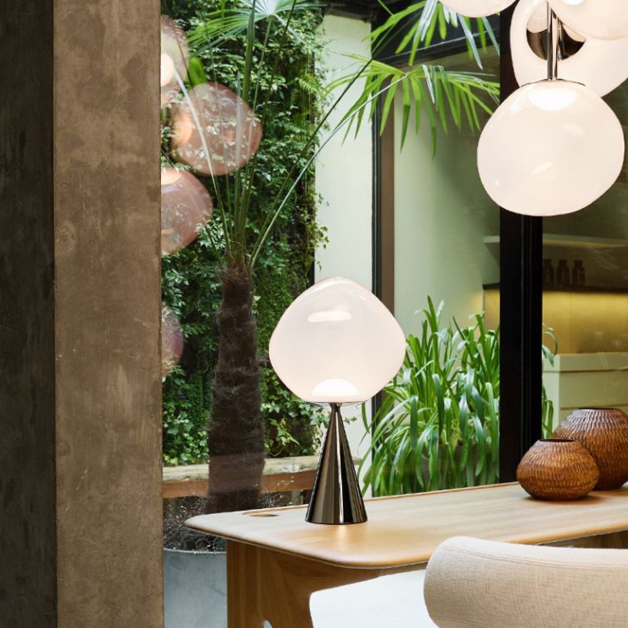 TOM DIXON Melt Cone Fat Table Lamp LED - Opal/Black Modern Lighting for Living Room, Bedroom & Office Decor